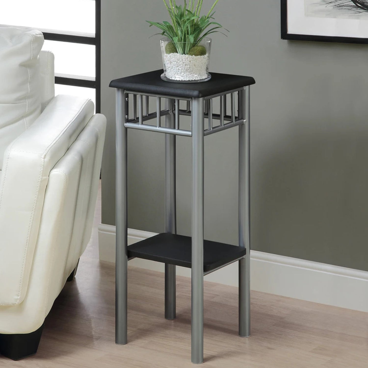 12" X 12" X 28" Black Silver Mdf Metal  Accent Table