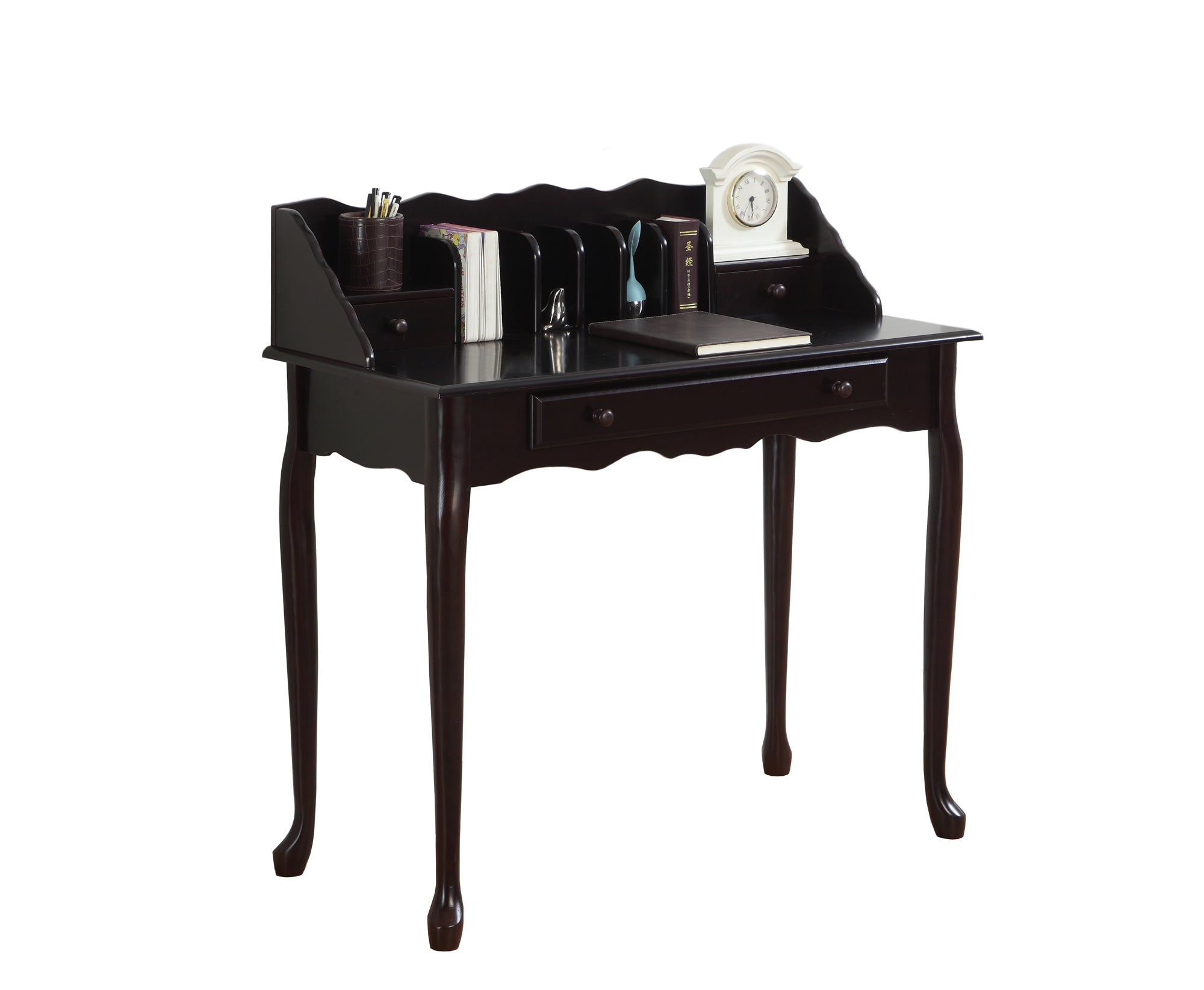 Dark Brown Peninsula Secretary Desk With Two Drawers 18"