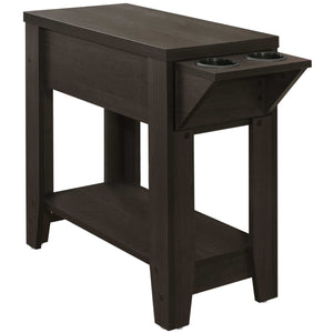 Cappuccino Finish Side  Accent Table With Adjustable Cup Holder Drawer And Bottom Shelf