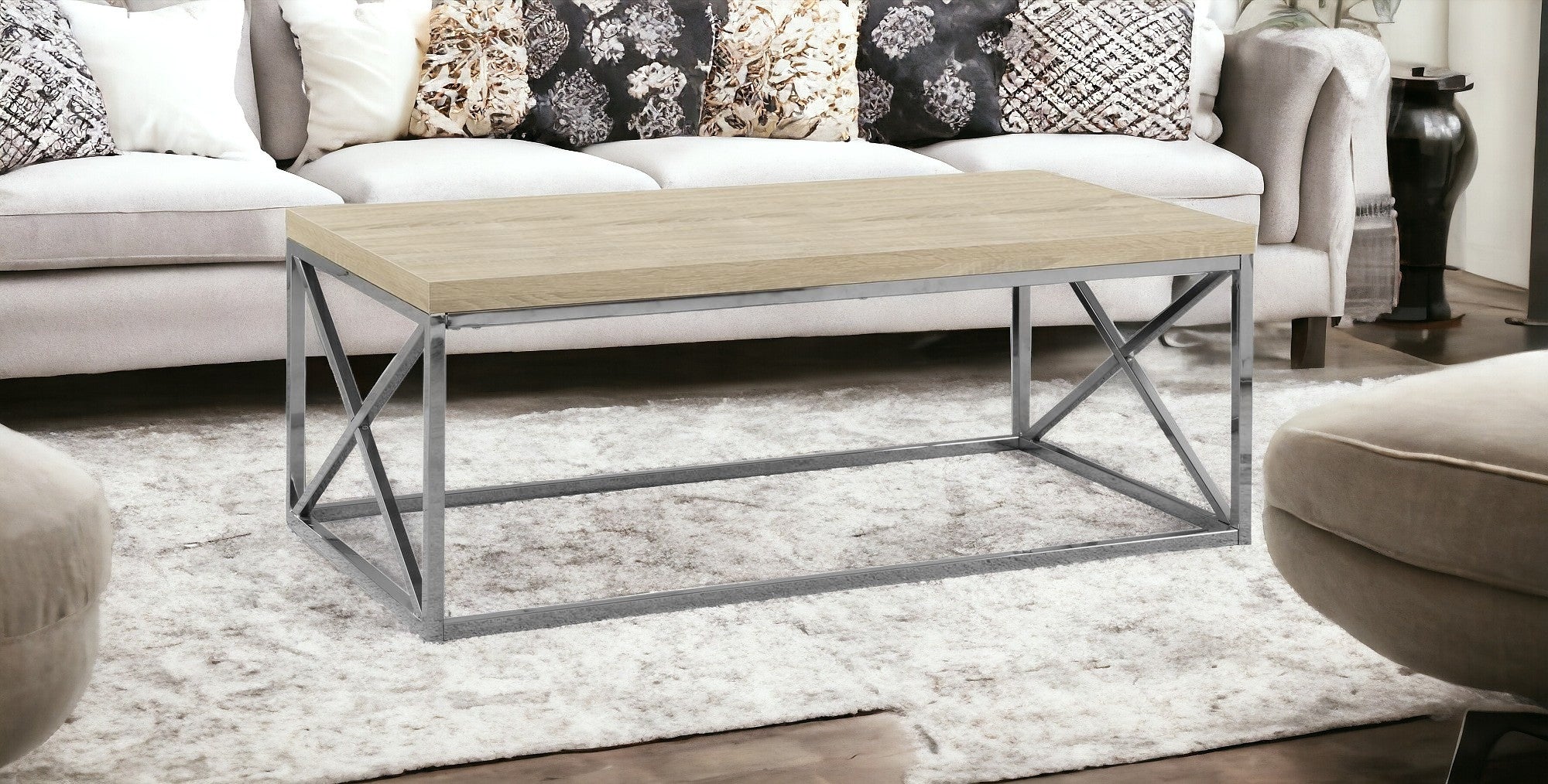 17" Particle Board And Chrome Metal Coffee Table