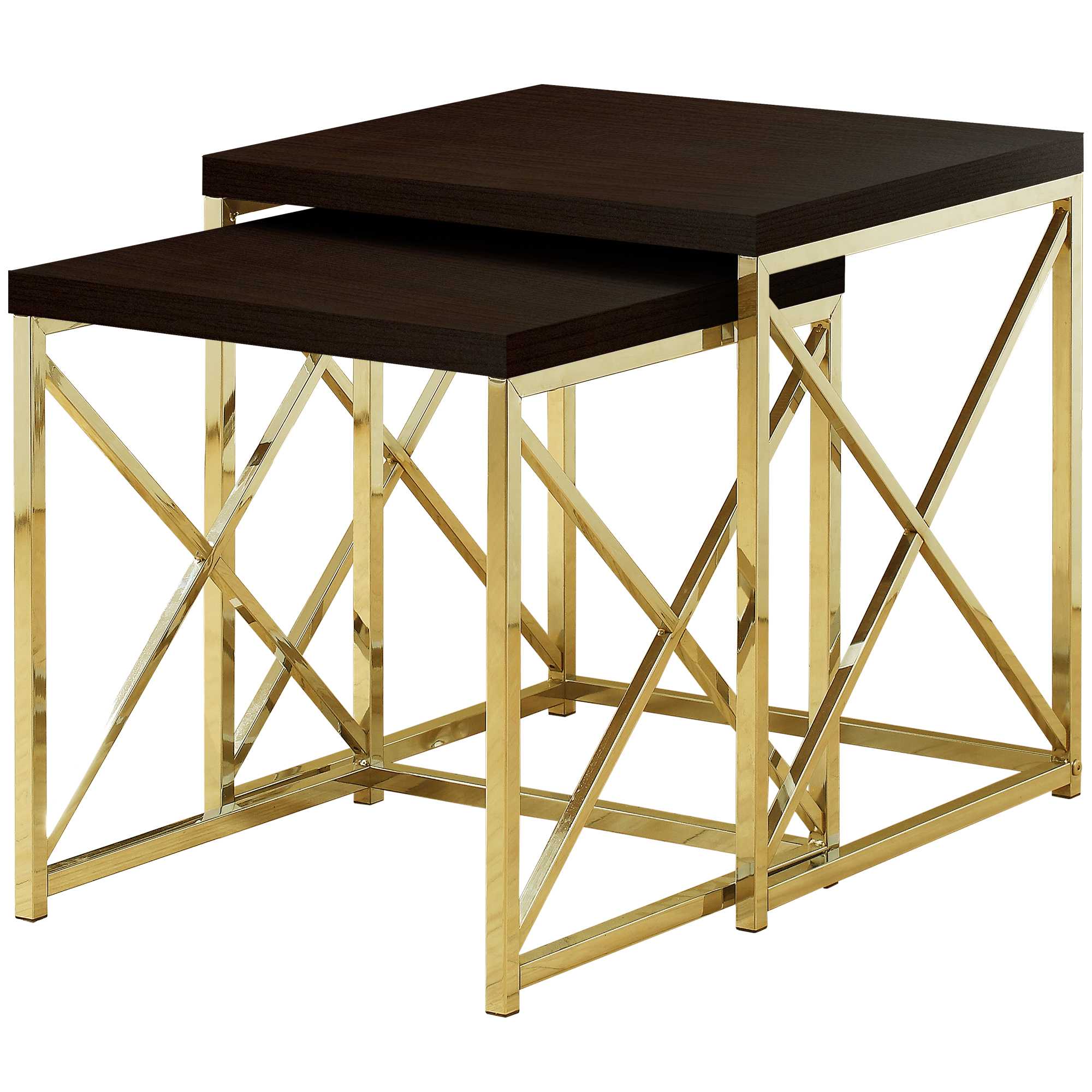 37.25" X 37.25" X 40.5" Cappuccino Gold Particle Board Metal  2Pcs Nesting Table Set
