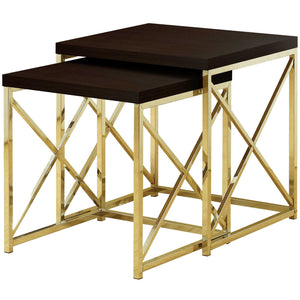 37.25" X 37.25" X 40.5" Cappuccino Gold Particle Board Metal  2Pcs Nesting Table Set