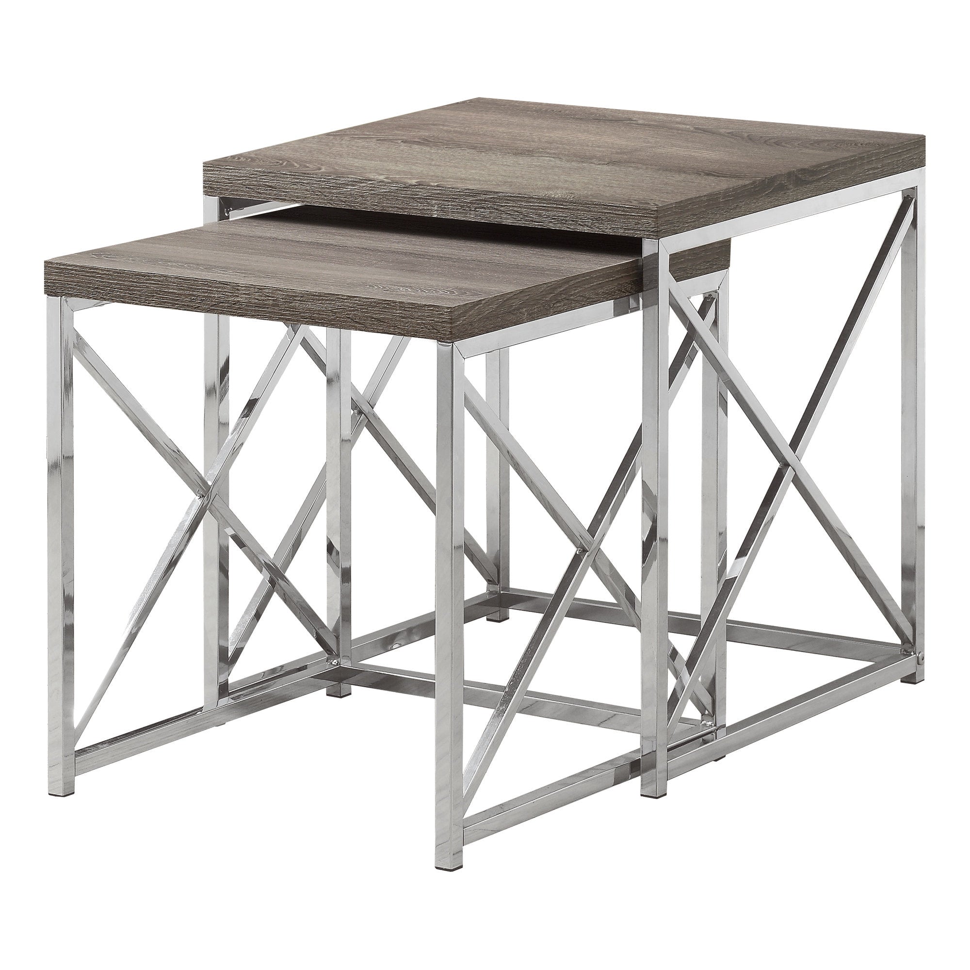 Chrome Metal Two Pieces Nesting Table Set 40.5"