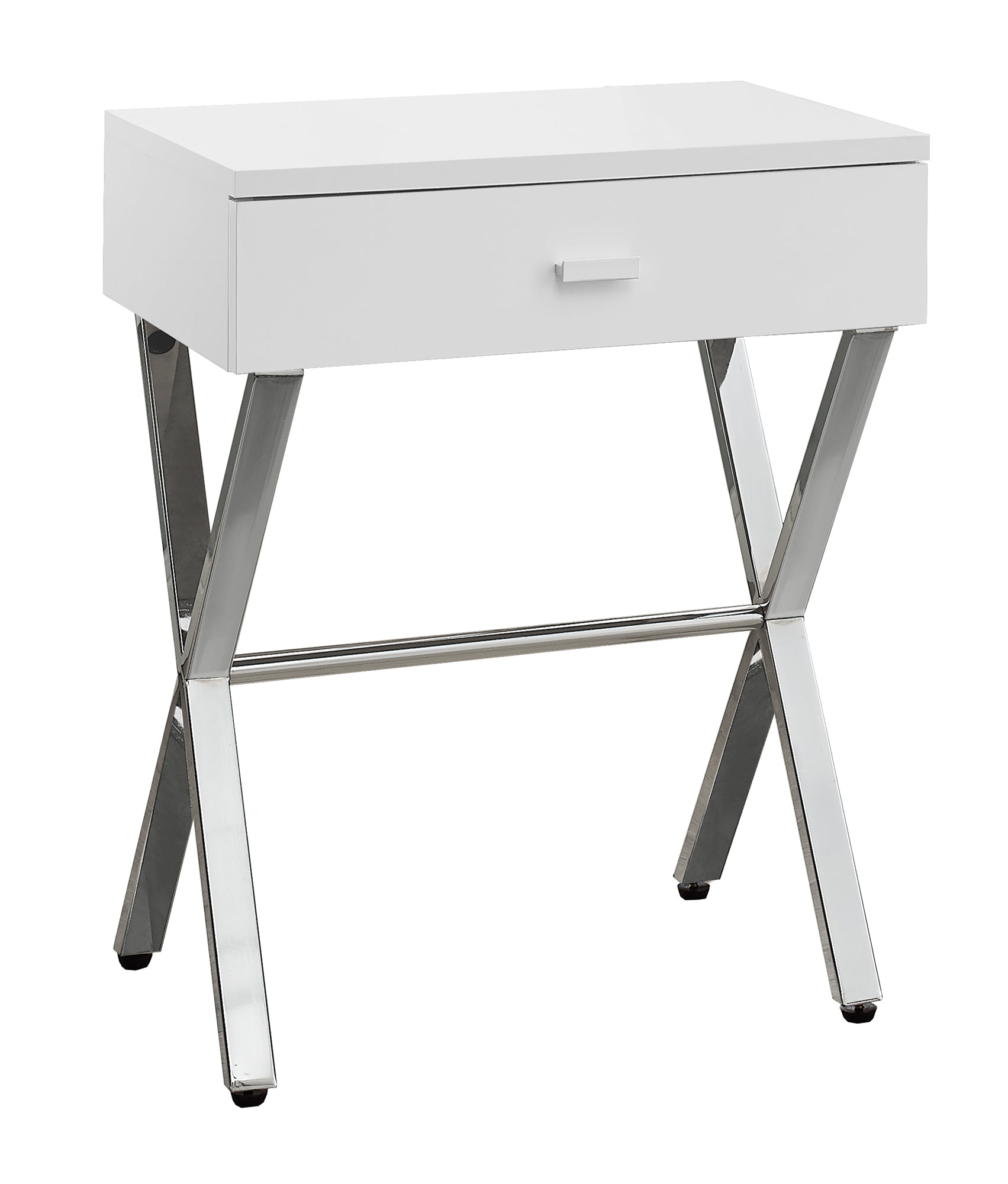 12" X 18.25" X 22.25" White Finish And Chrome Metal Accent Table
