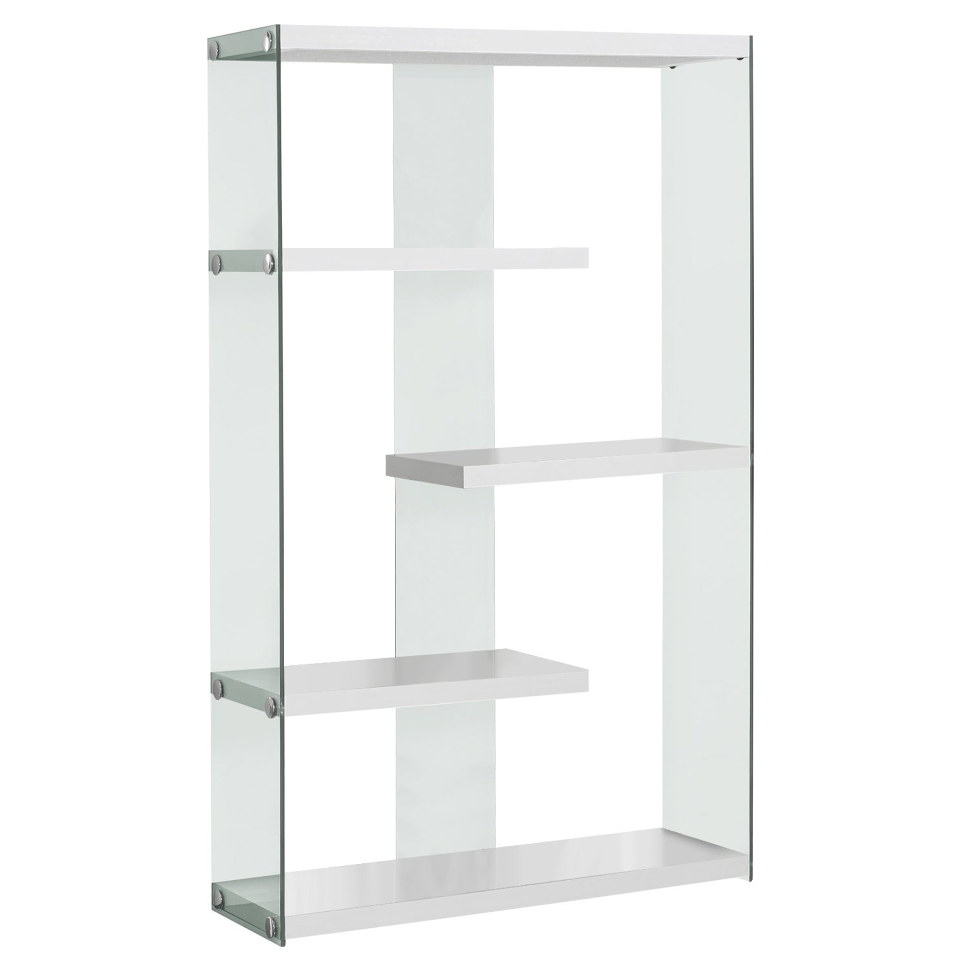 12" X 36" X 58.75" White Clear Particle Board Tempered Glass  Bookcase