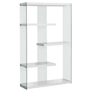 12" X 36" X 58.75" White Clear Particle Board Tempered Glass  Bookcase