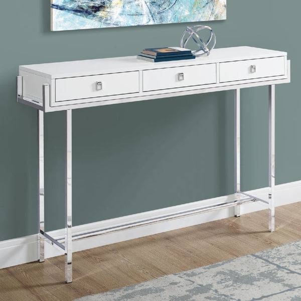 12" X 48" X 31.75" White Particle Board Metal  Accent Table