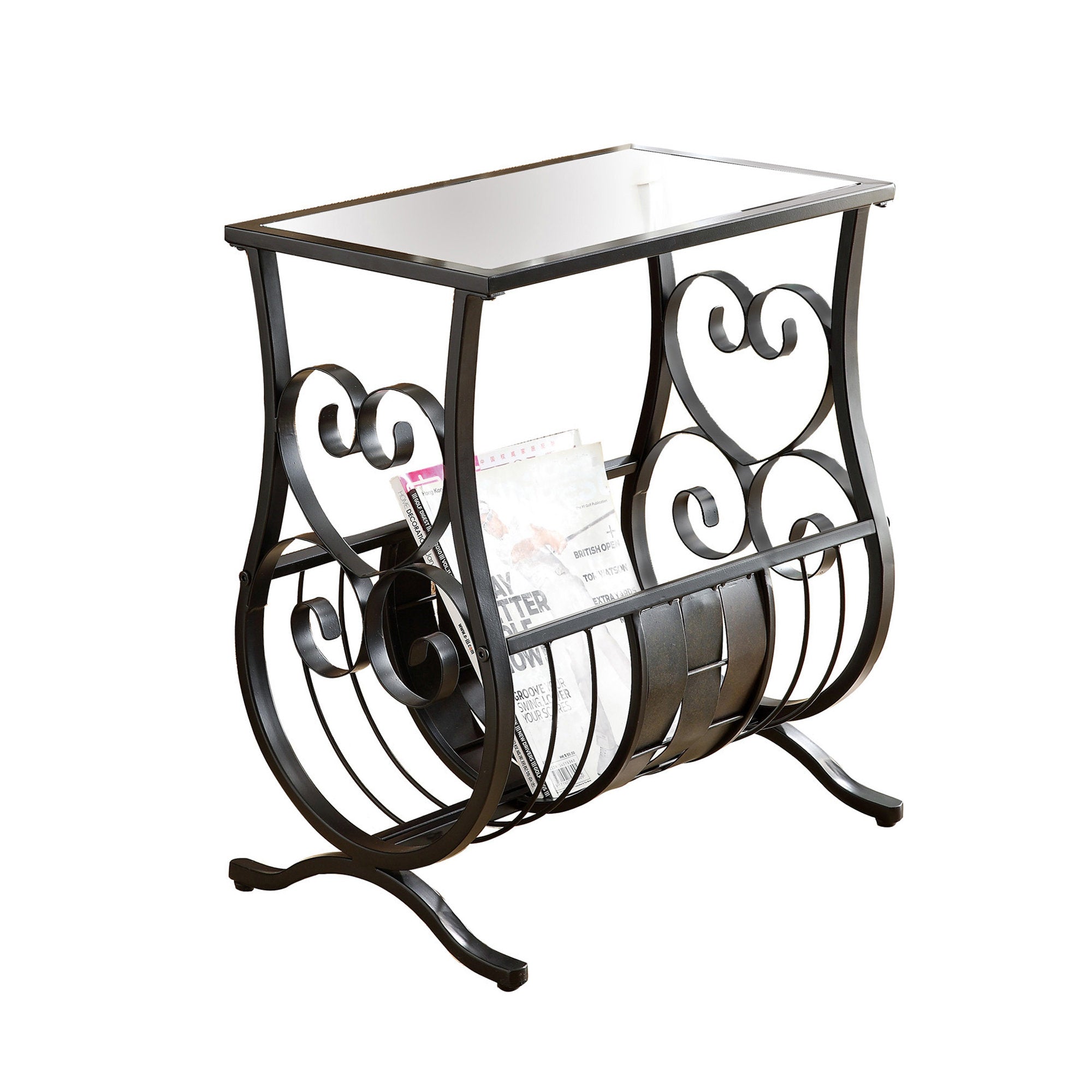 11.5" X 18.5" X 21.75" 白色金屬鋼化玻璃裝飾桌