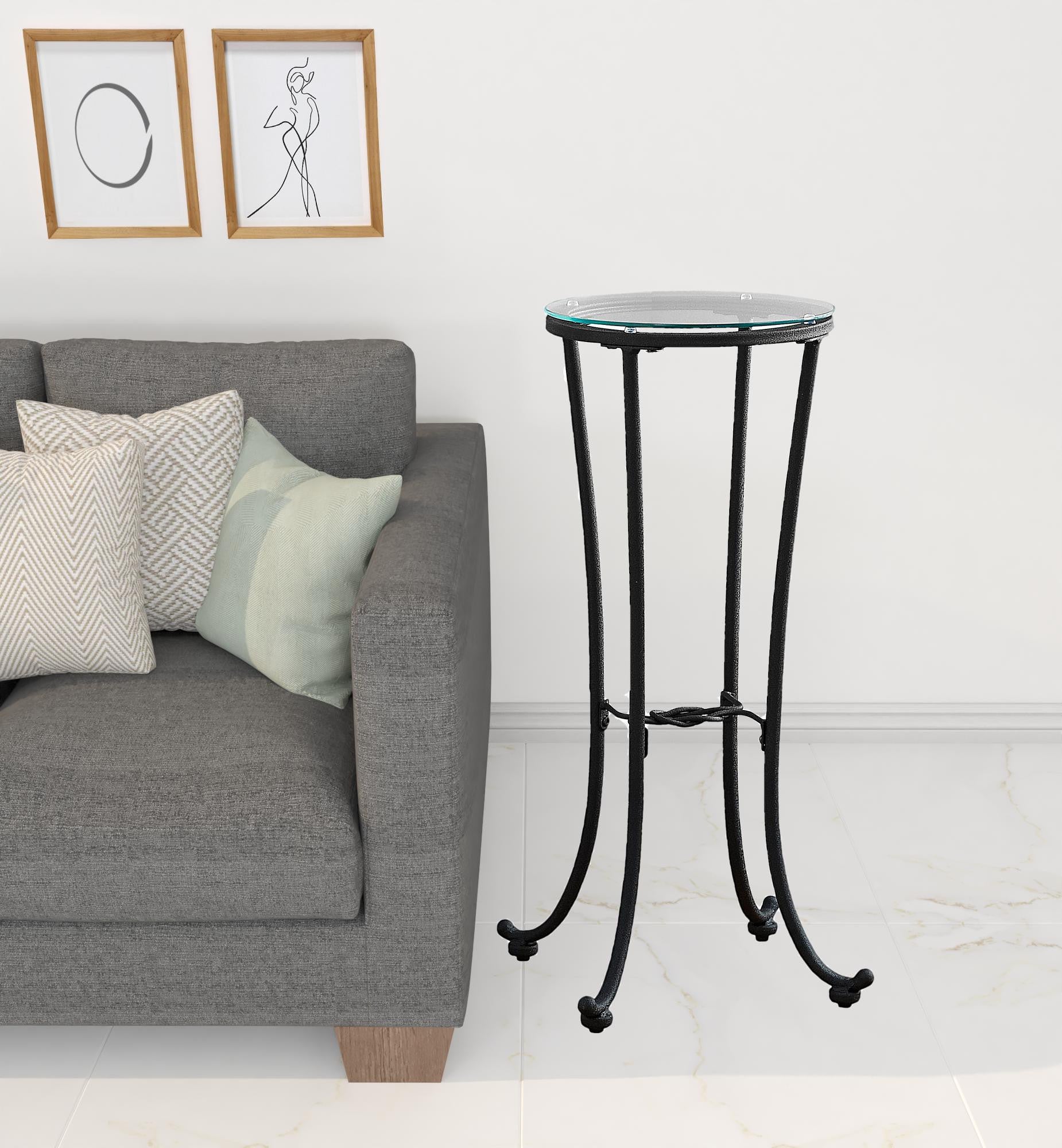 12" X 12" X 28.5" Black Clear Metal Tempered Glass Accent Table
