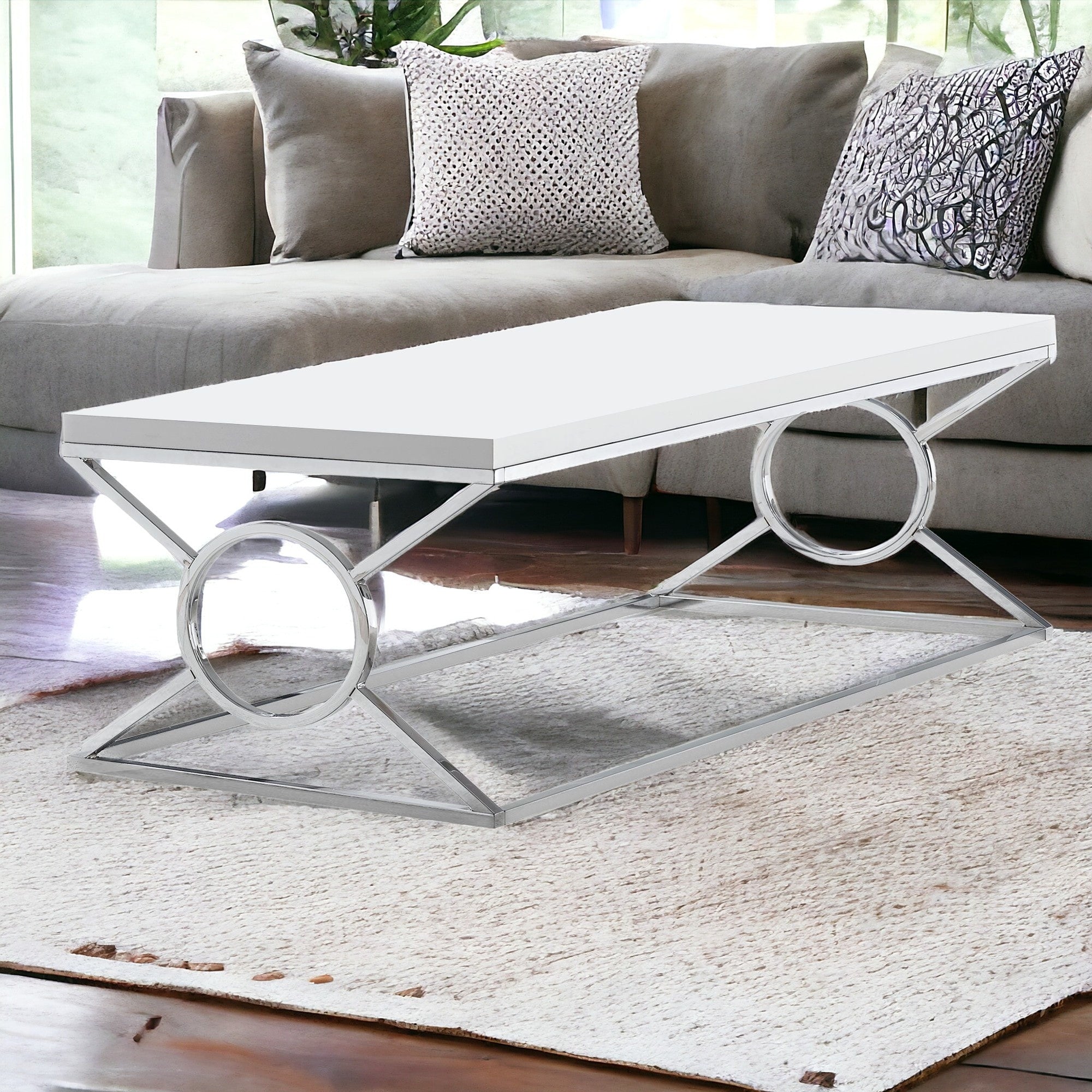 22" X 44" X 18.5" White Metal  Coffee Table