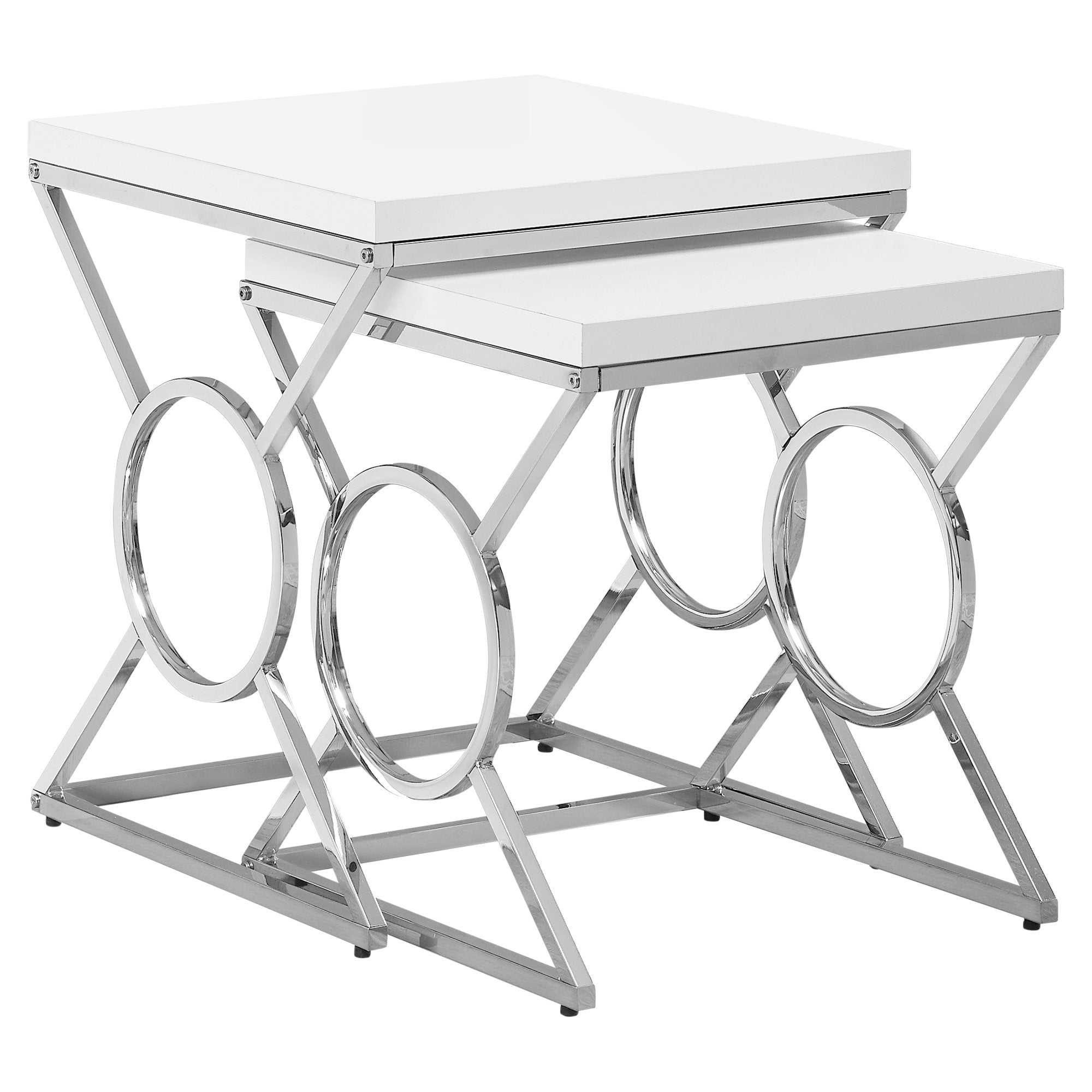 37.25" X 37.25" X 43" White Metal 2Pcs Nesting Table Set
