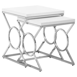 37.25" X 37.25" X 43" White Metal 2Pcs Nesting Table Set