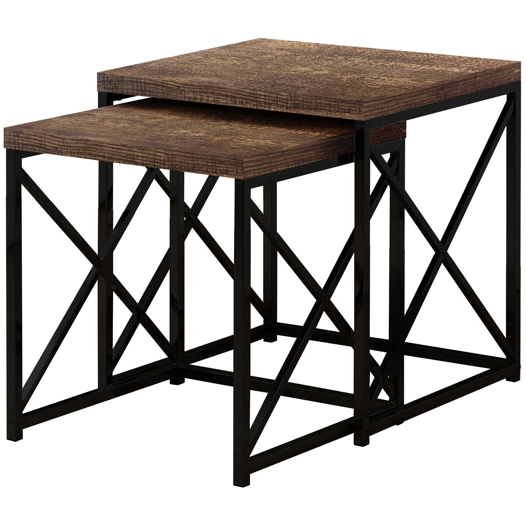 37.25" X 37.25" X 40.5" Brown Black Particle Board Metal  2Pcs Nesting Table Set