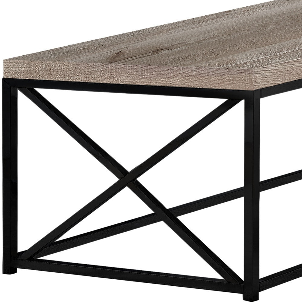 17" Reclaimed Wood Particle Board And Black Metal Coffee Table
