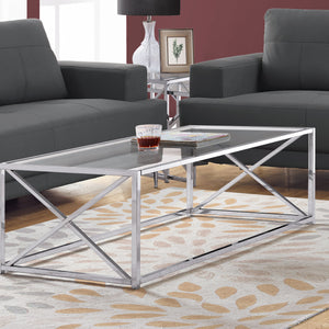 17.25" Chrome Metal And Clear Tempered Glass Coffee Table