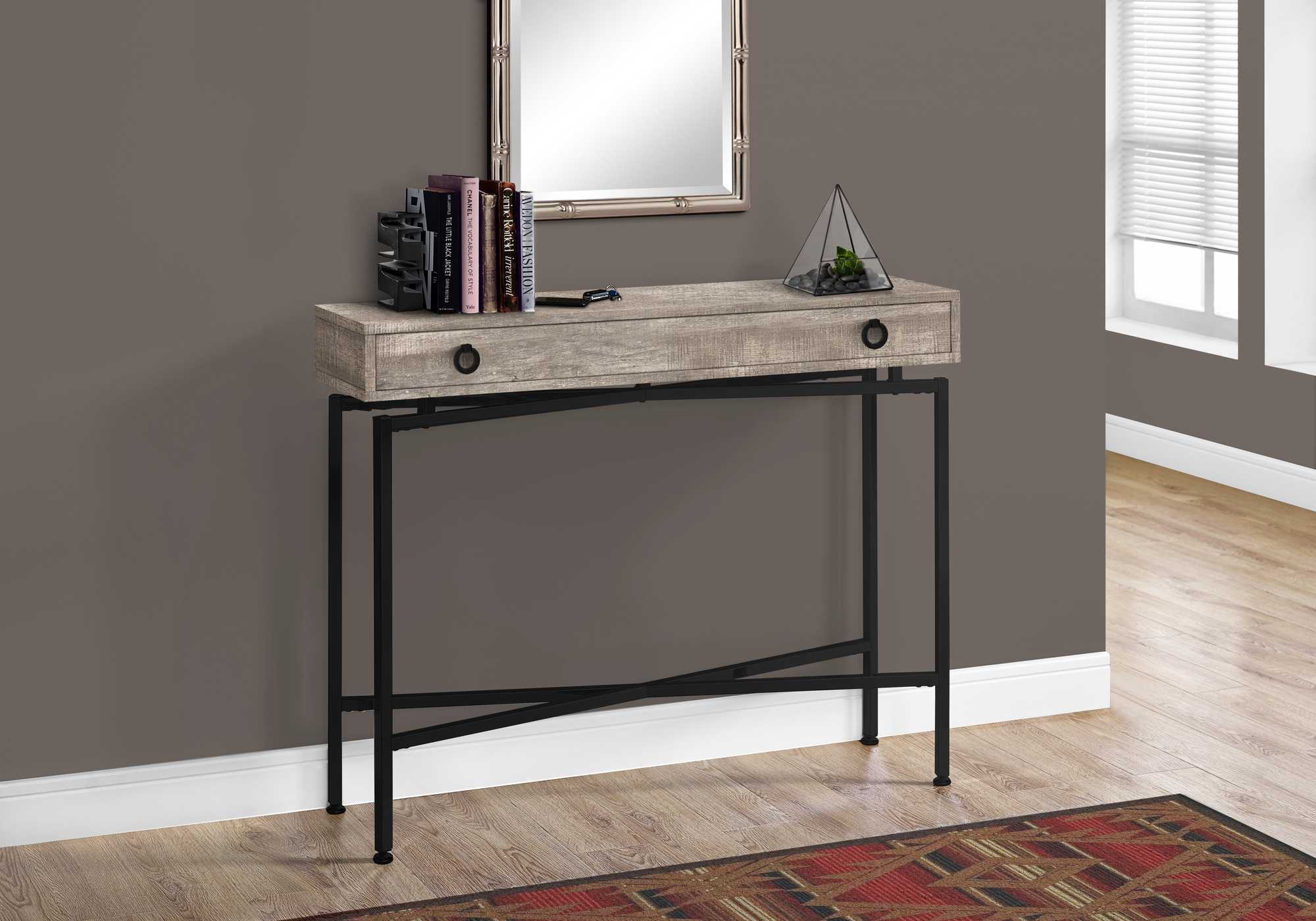 32.5" Brown Particle Board Accent Table With Black Legs