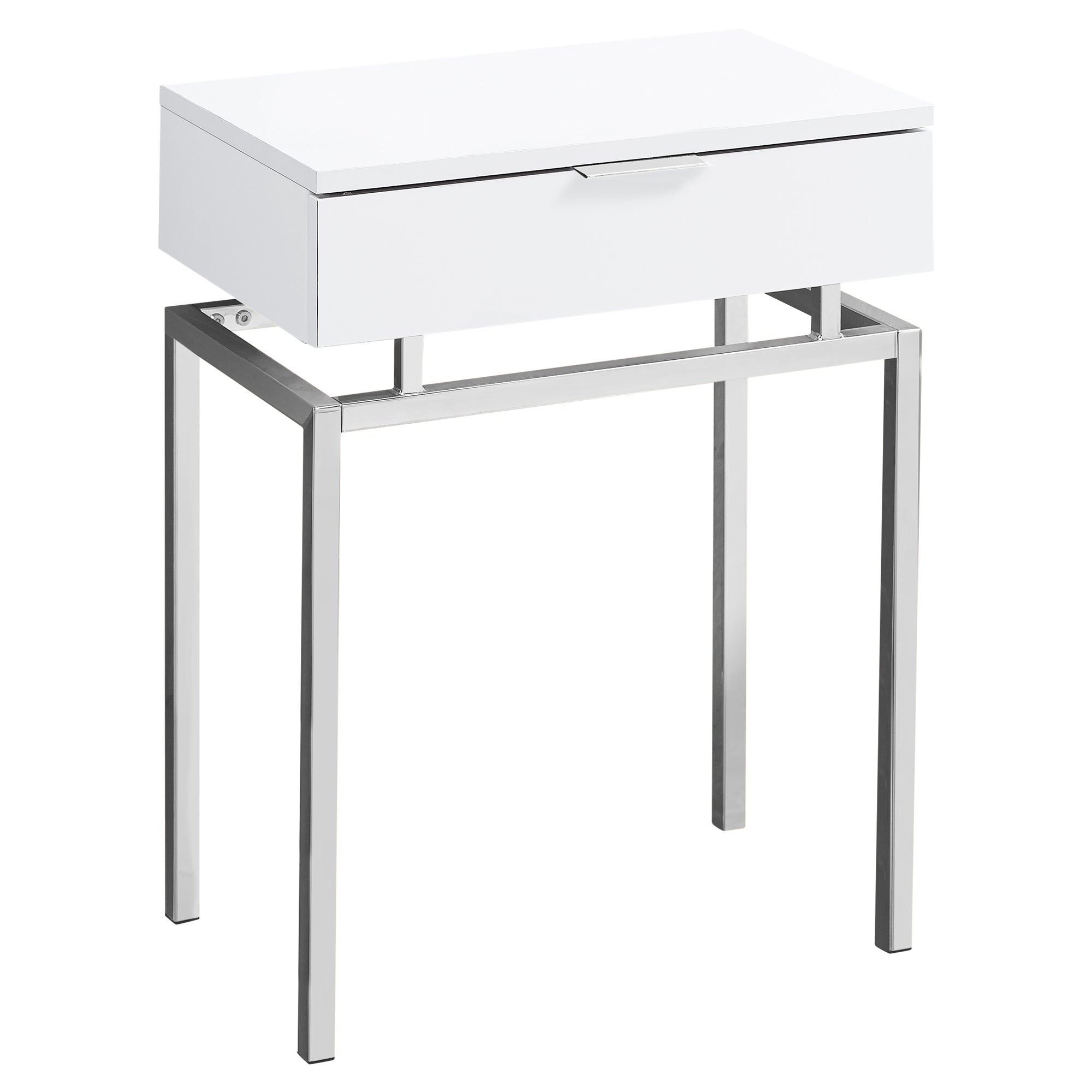 12.75" X 18.25" X 23" Glossy White Chrome Metal Accent Table