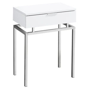12.75" X 18.25" X 23" Glossy White Chrome Metal Accent Table