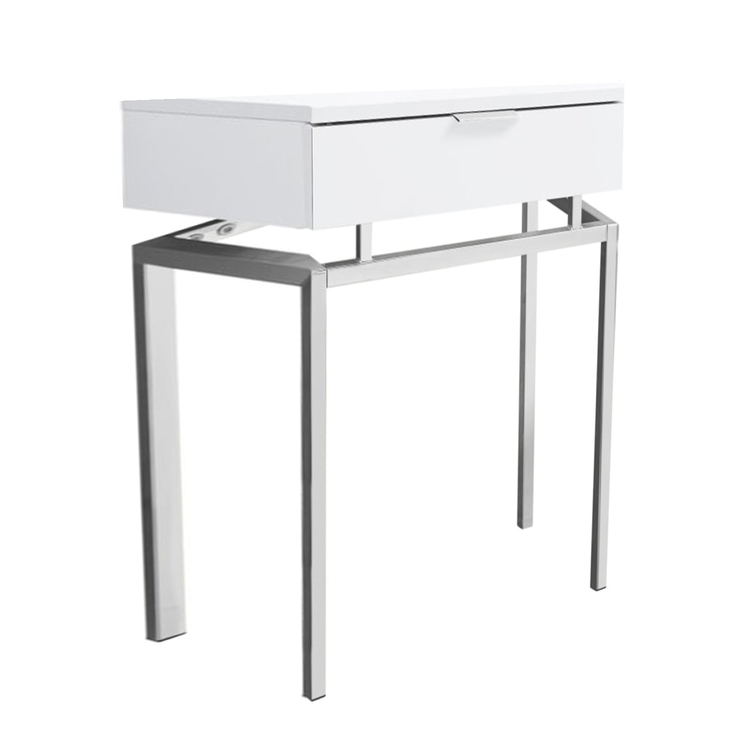 12.75" X 18.25" X 23" Glossy White Chrome Metal Accent Table