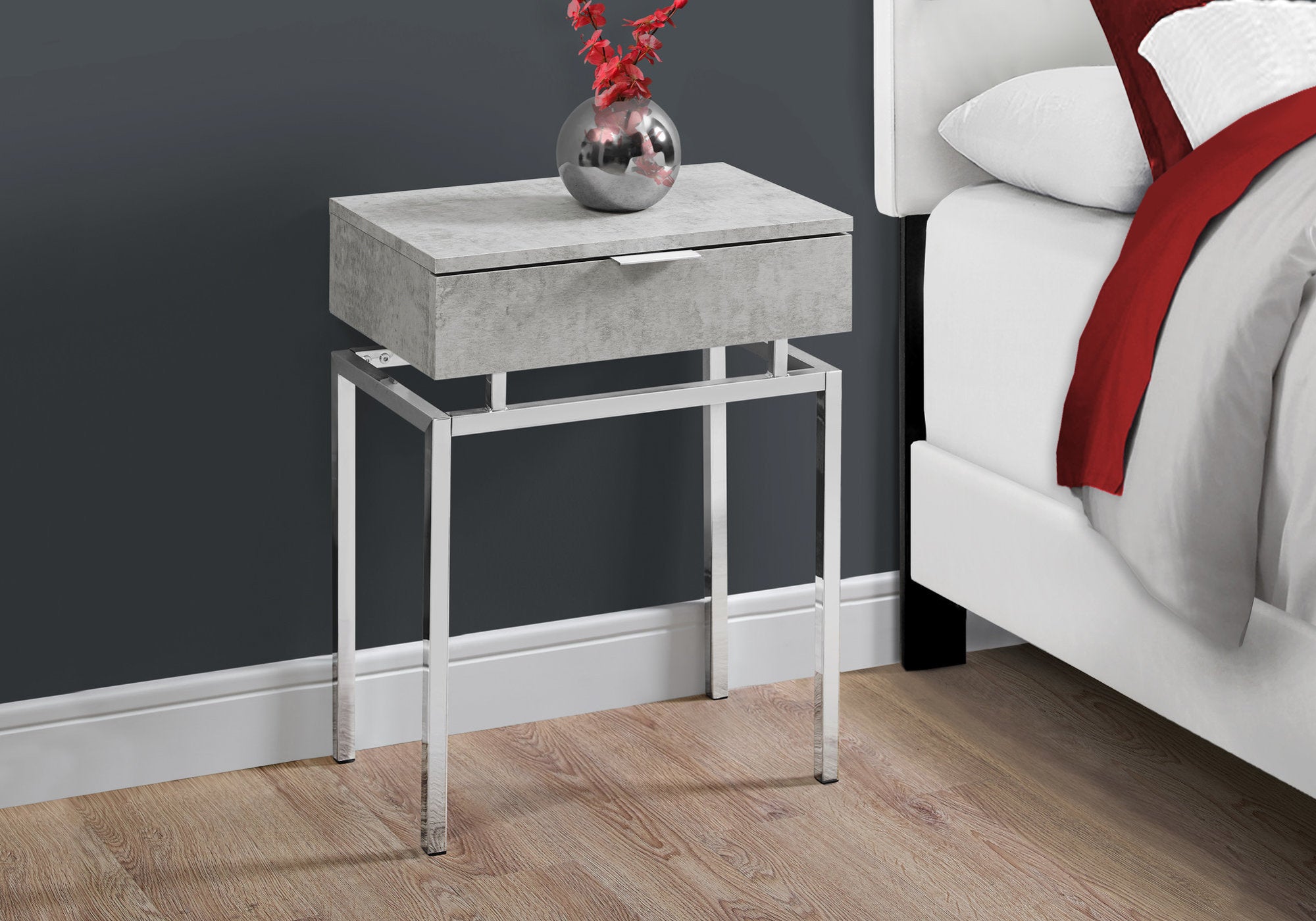 12.75" X 18.25" X 23" Glossy White Chrome Metal  Accent Table