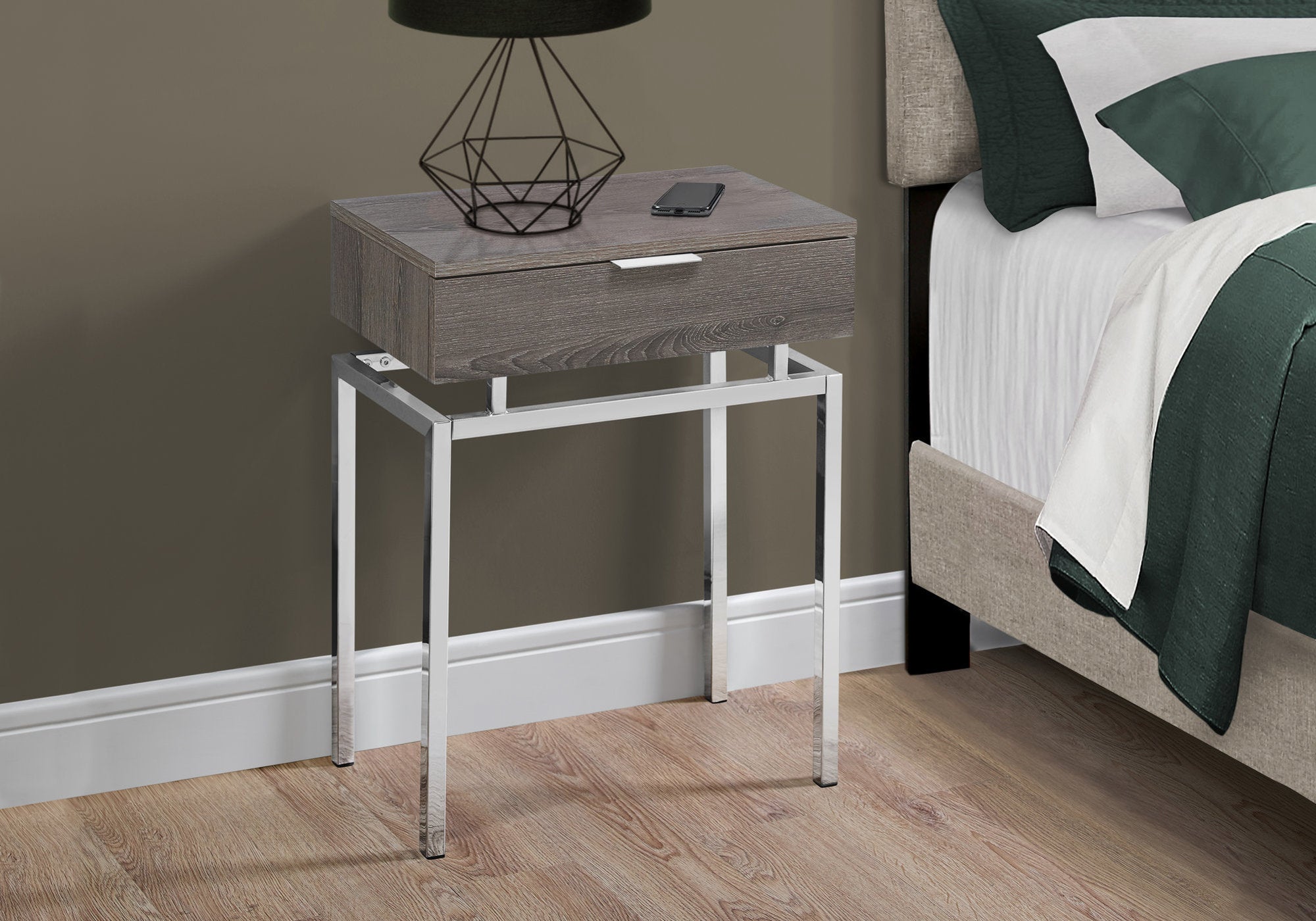 12.75" X 18.25" X 23" Glossy White Chrome Metal  Accent Table