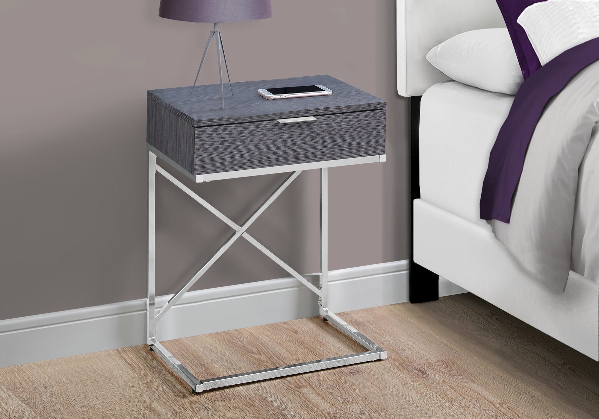 12.75" X 18.25" X 23.5" Grey Finish Metal Accent Table