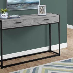 32" Grey Finish And Black Metal Accent Table