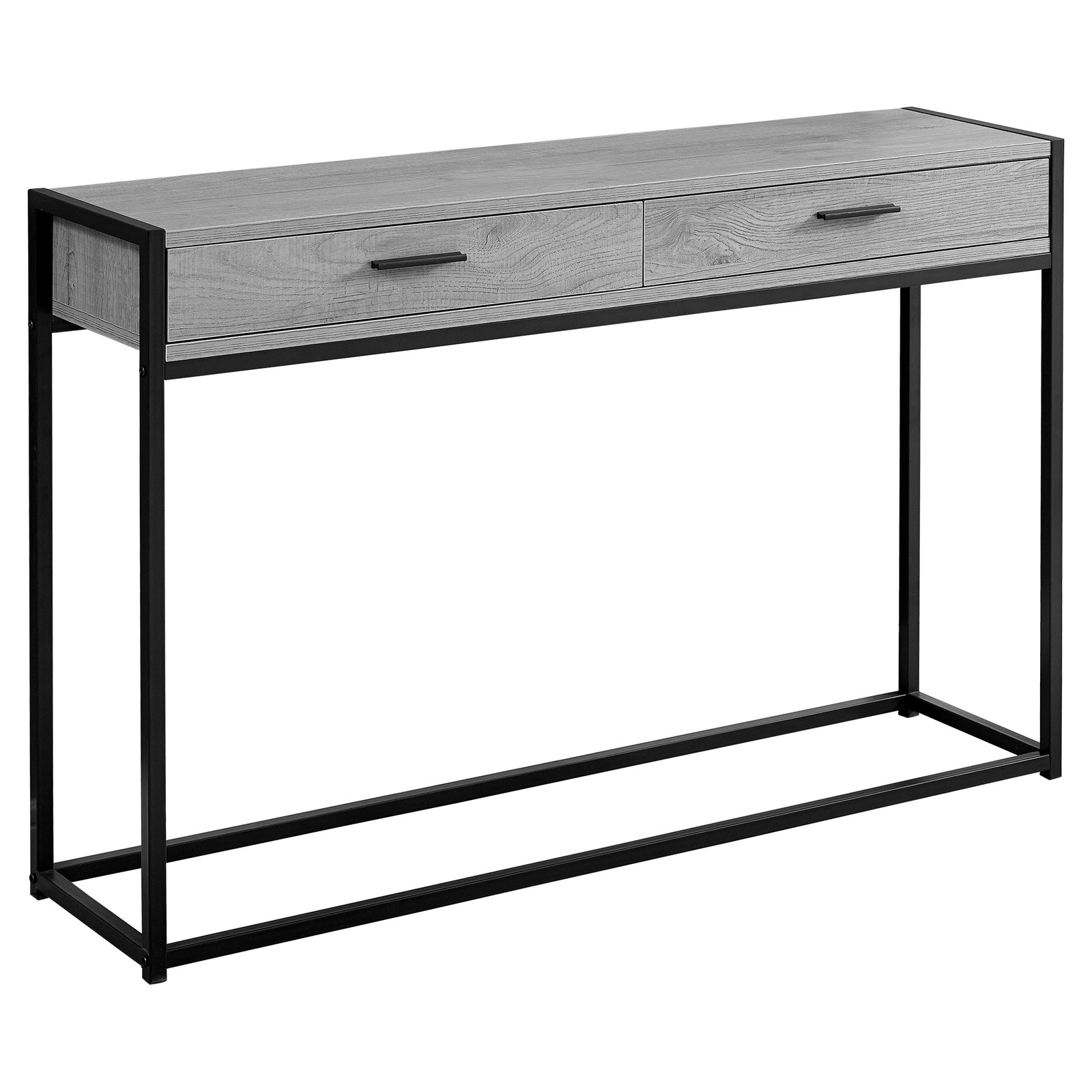 32" Grey Finish And Black Metal Accent Table