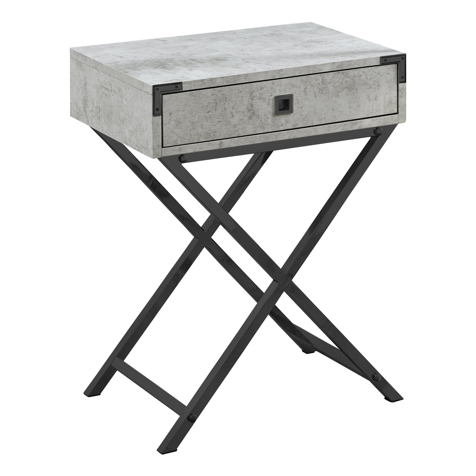 12" X 18.25" X 24" Grey Cement Finish And Black Nickel Metal Accent Table