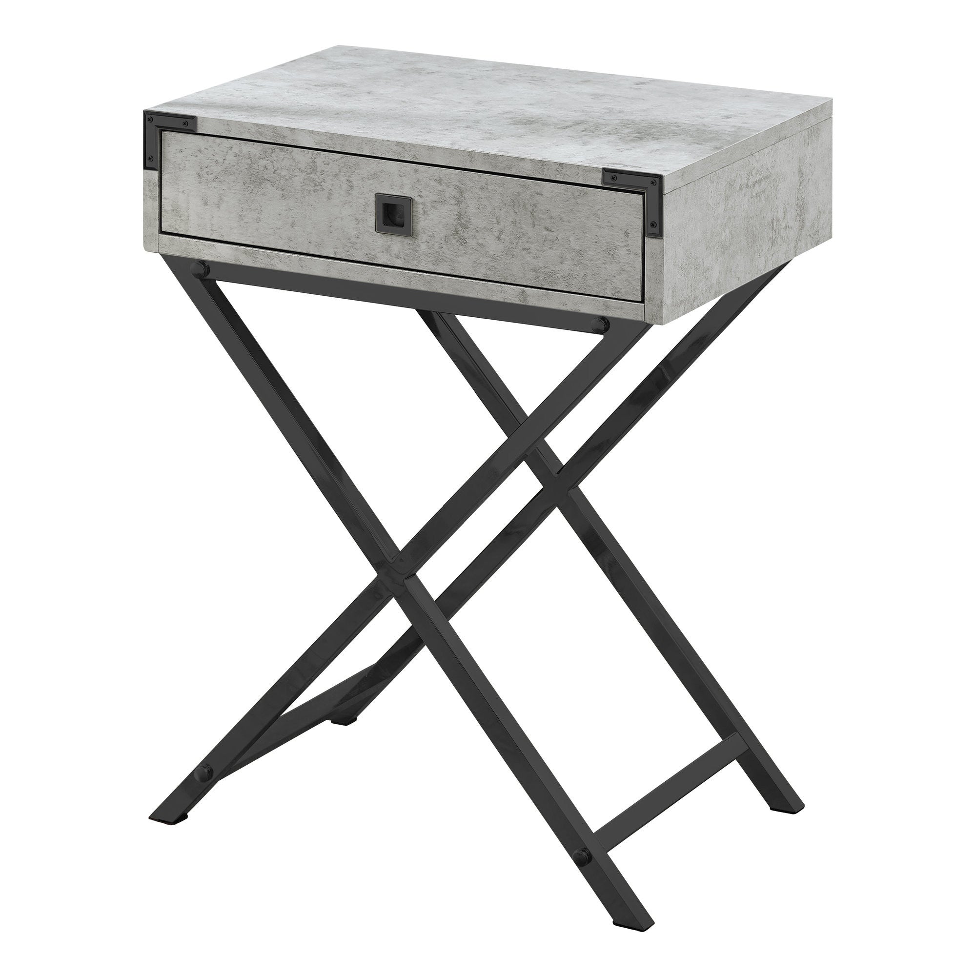 12" X 18.25" X 24" Grey Cement Finish And Black Nickel Metal Accent Table