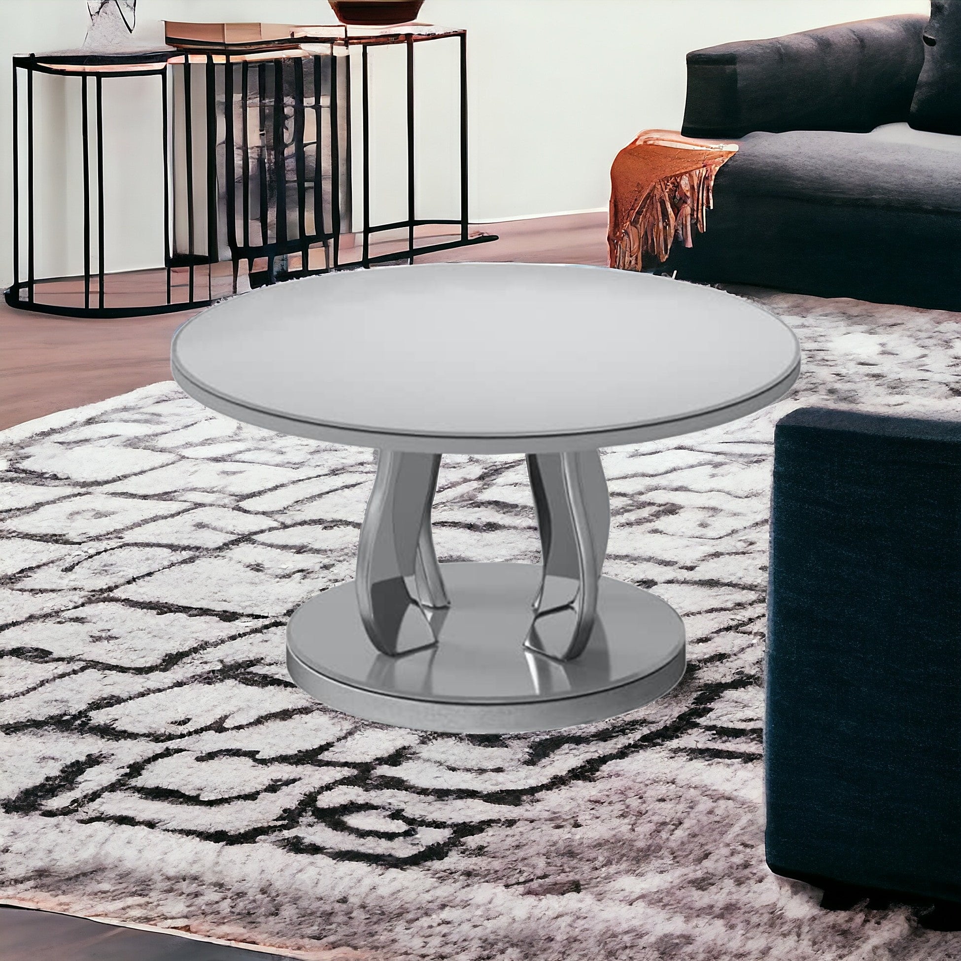 36" X 36" X 18" Silver - Coffee Table With A Mirror Top