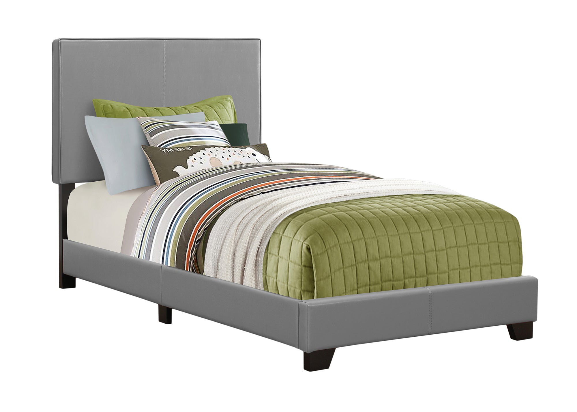 81" X 43" X 45.75" Grey Foam Solid Wood Leather Look  Twin Size Bed