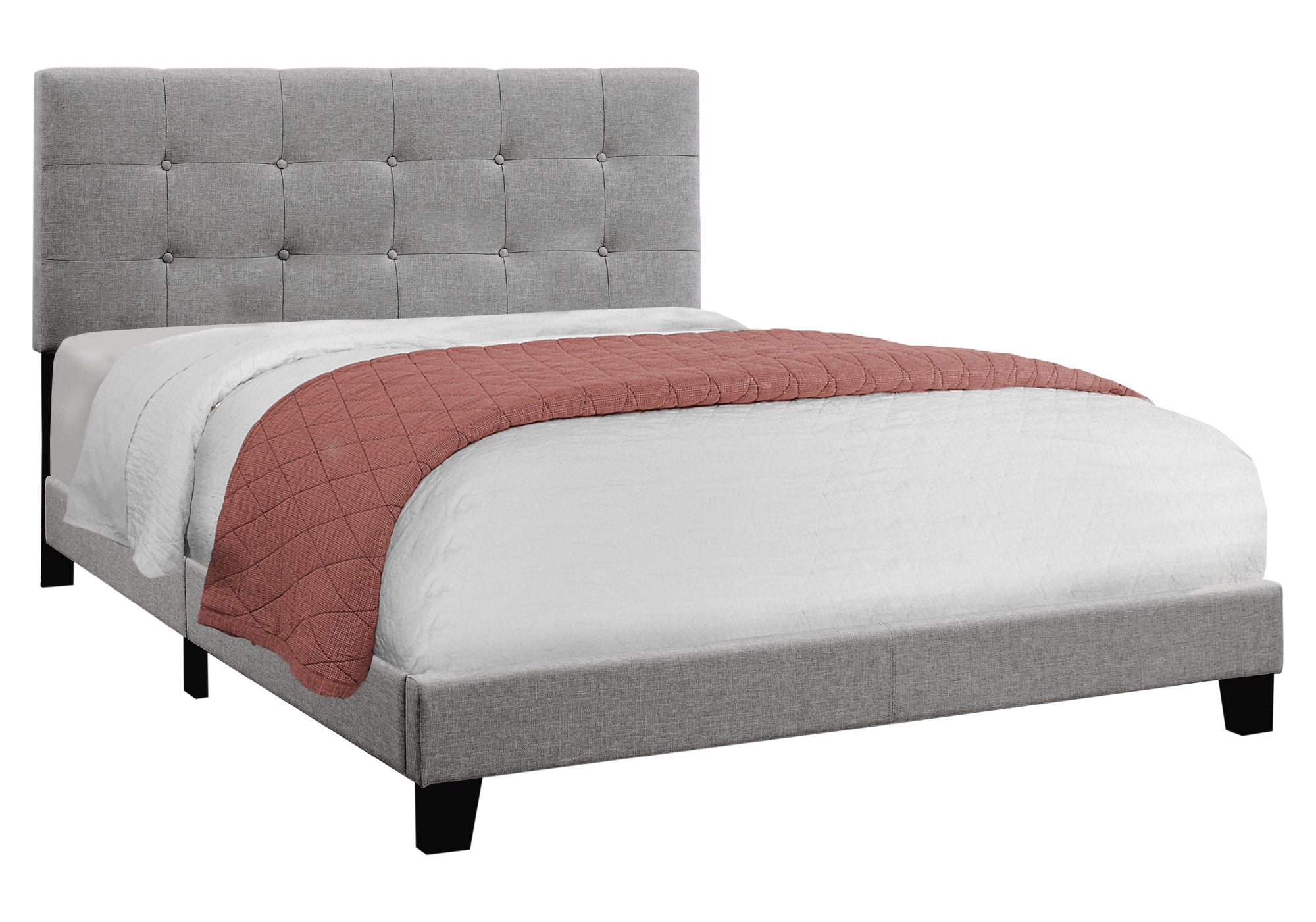 Cama tamaño Queen de lino gris - 64.25" x 85.25" x 45"