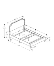 Cama estándar gris tapizada con ribete de cabeza de clavo y con cabecero
