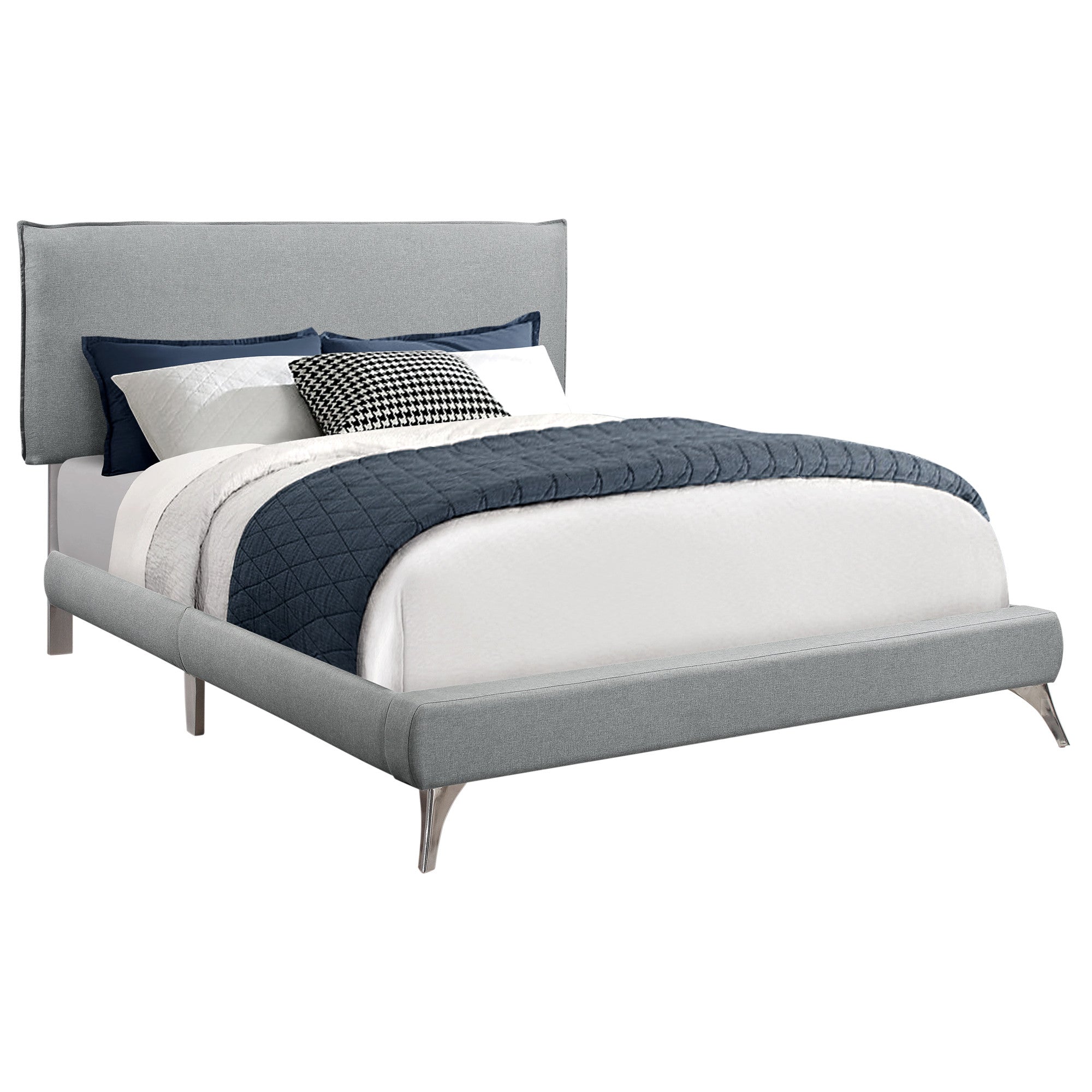 70.25" X 87.25" X 47.25" Grey Foam Solid Wood Linen Queen Size Bed