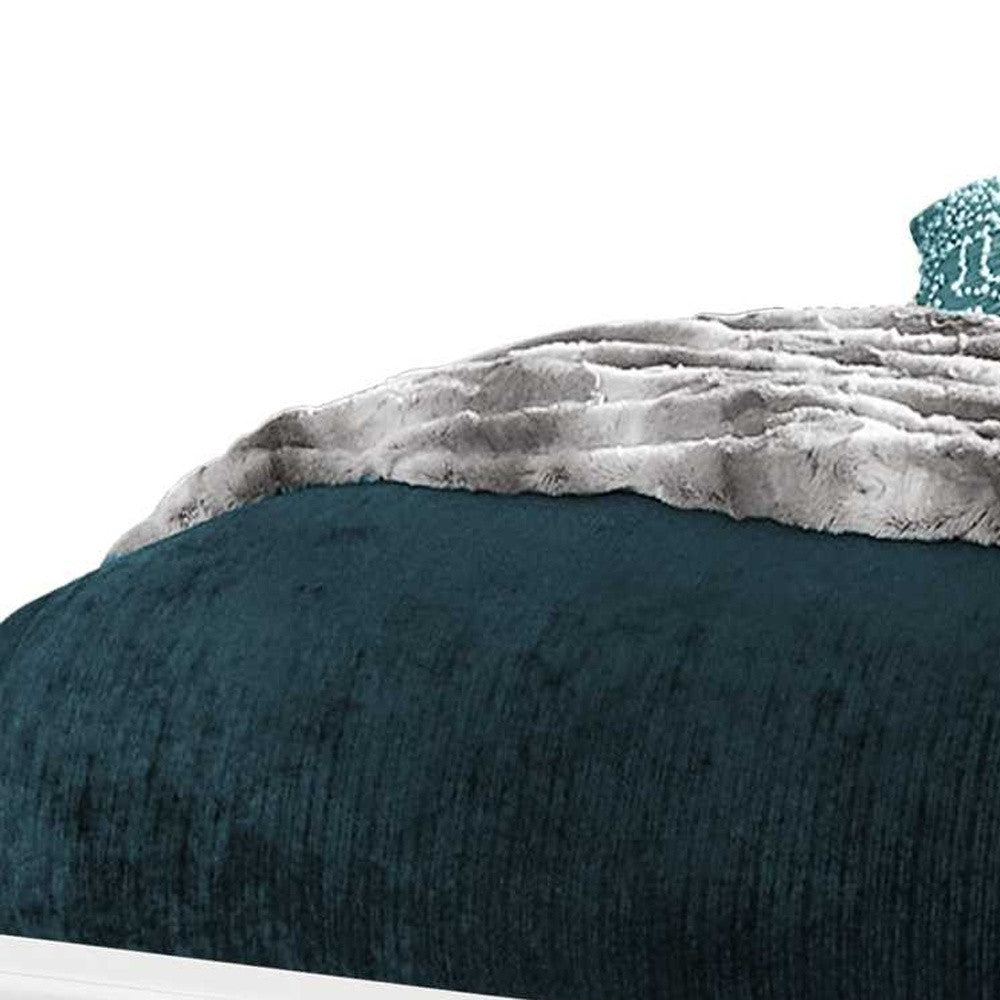 47.25 英寸白色實木中密度纖維板泡沫和亞麻雙人床，帶鍍鉻腿