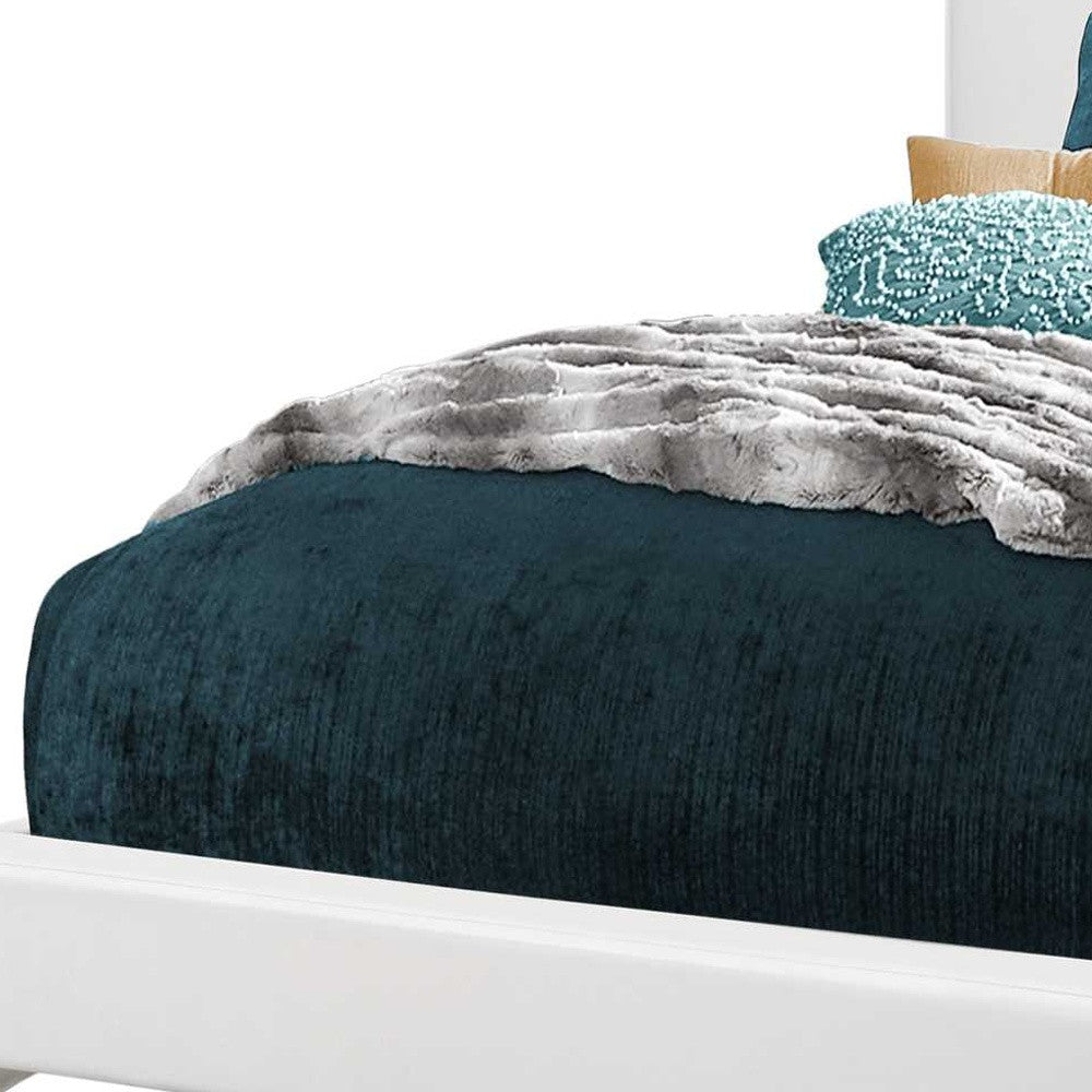 47.25 英寸白色實木中密度纖維板泡沫和亞麻雙人床，帶鍍鉻腿