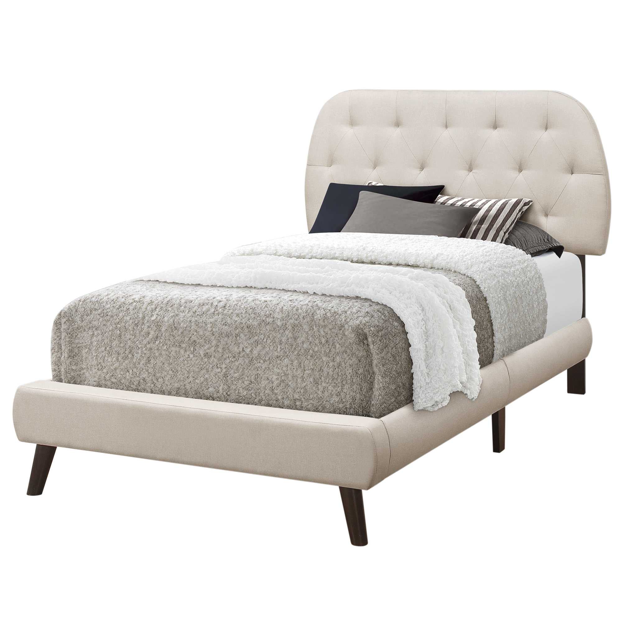 Tufted White Standard Bed Upholstered With Headboard