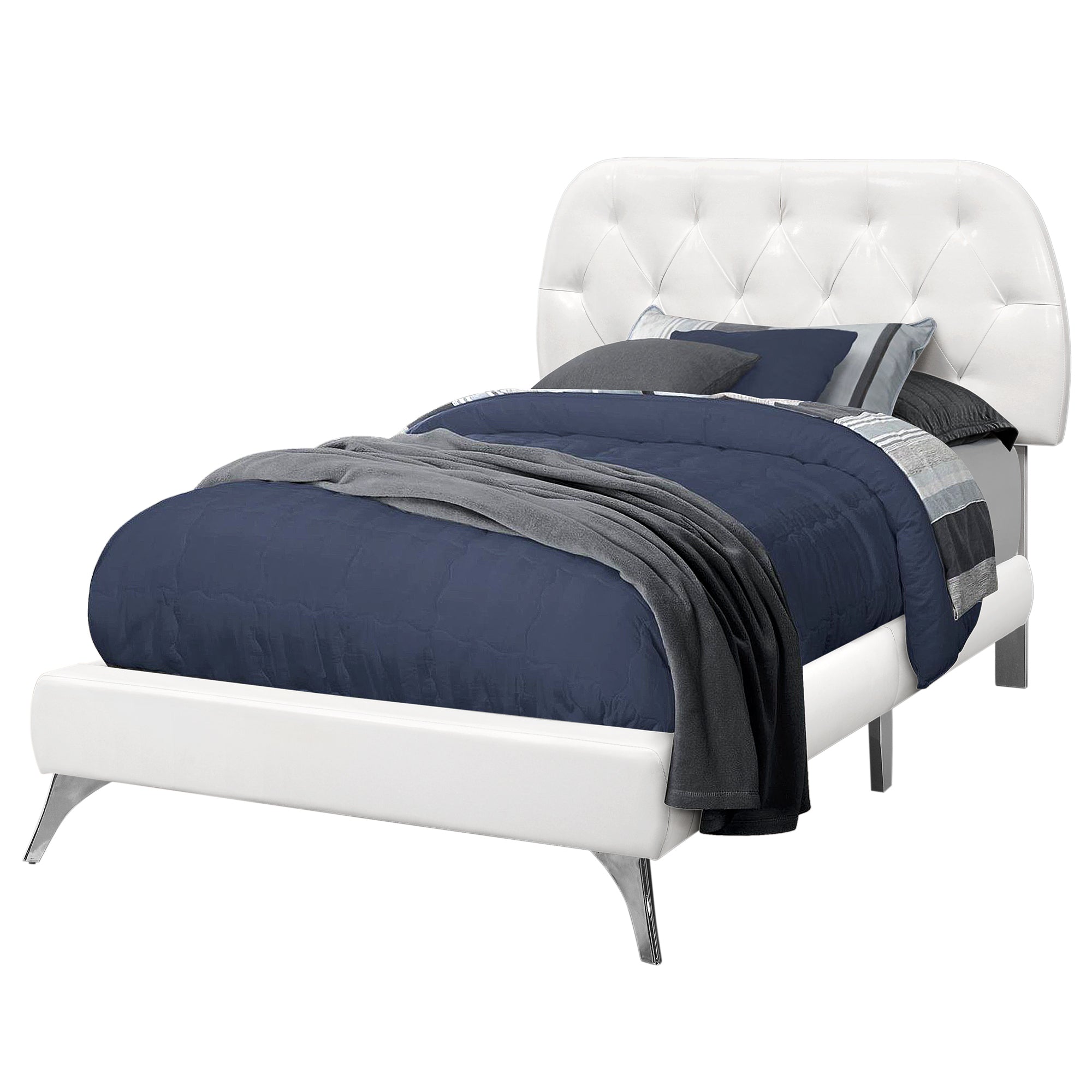Tufted White Standard Bed Upholstered With Headboard