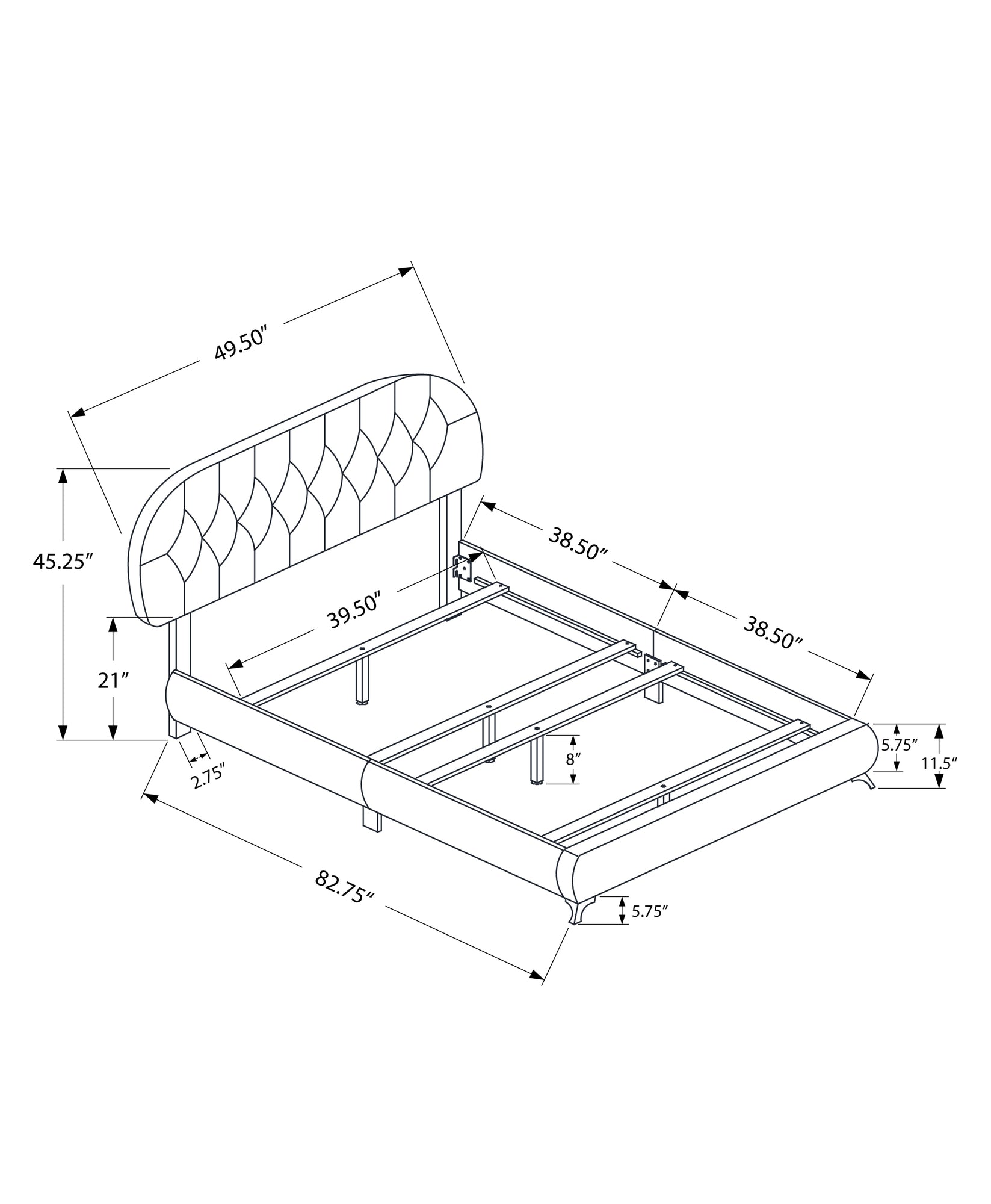 Tufted White Standard Bed Upholstered With Headboard