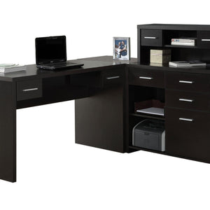 59" Brown L-Shape Computer Desk With 8 Drawers