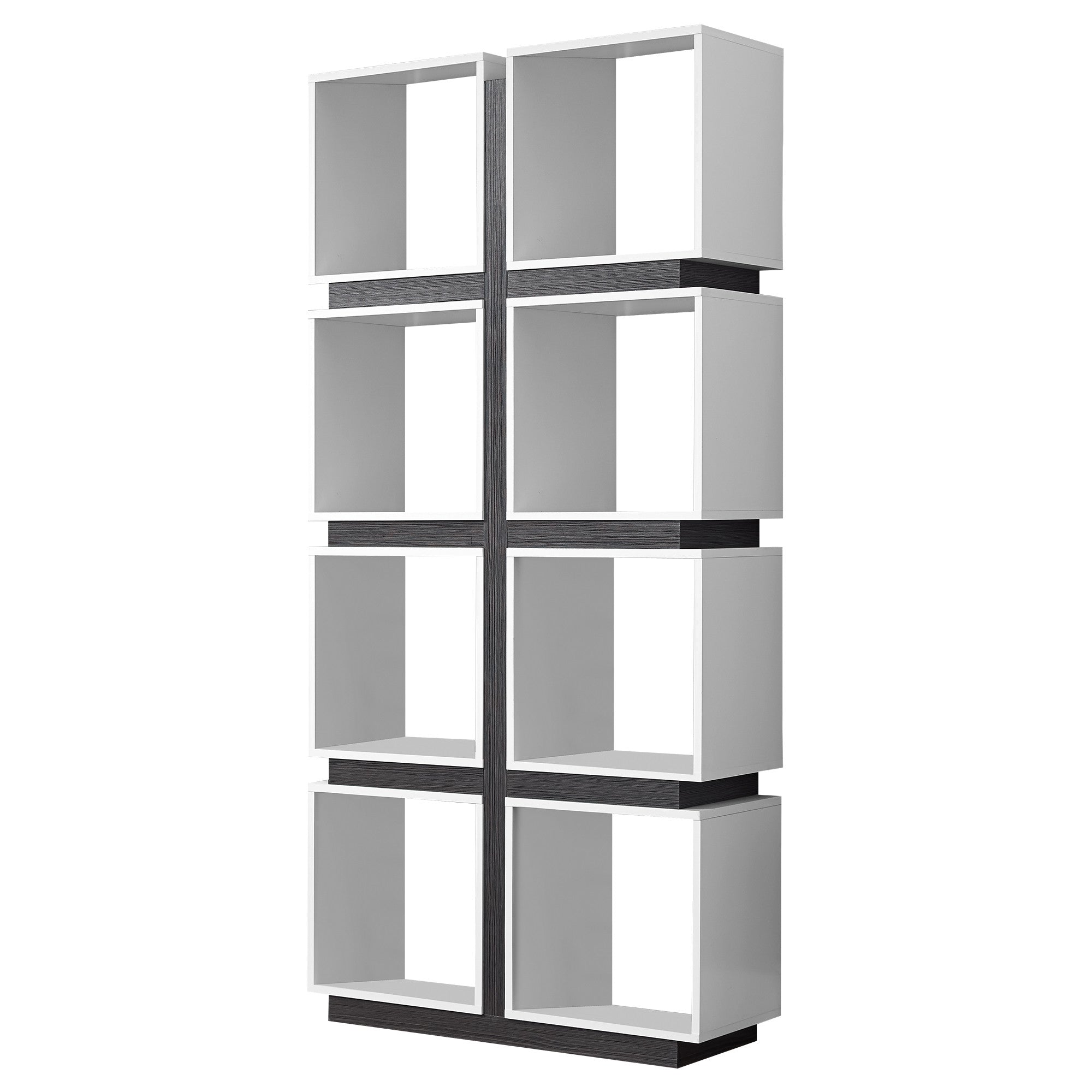 12" X 33.5" X 71.25" White Grey Particle Board Hollow Core  Bookcase With A Hollow Core