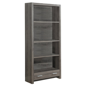 12" X 31.5" X 71.25" Dark Taupe Particle Board Hollow Core  Bookcase With A Storage Drawer