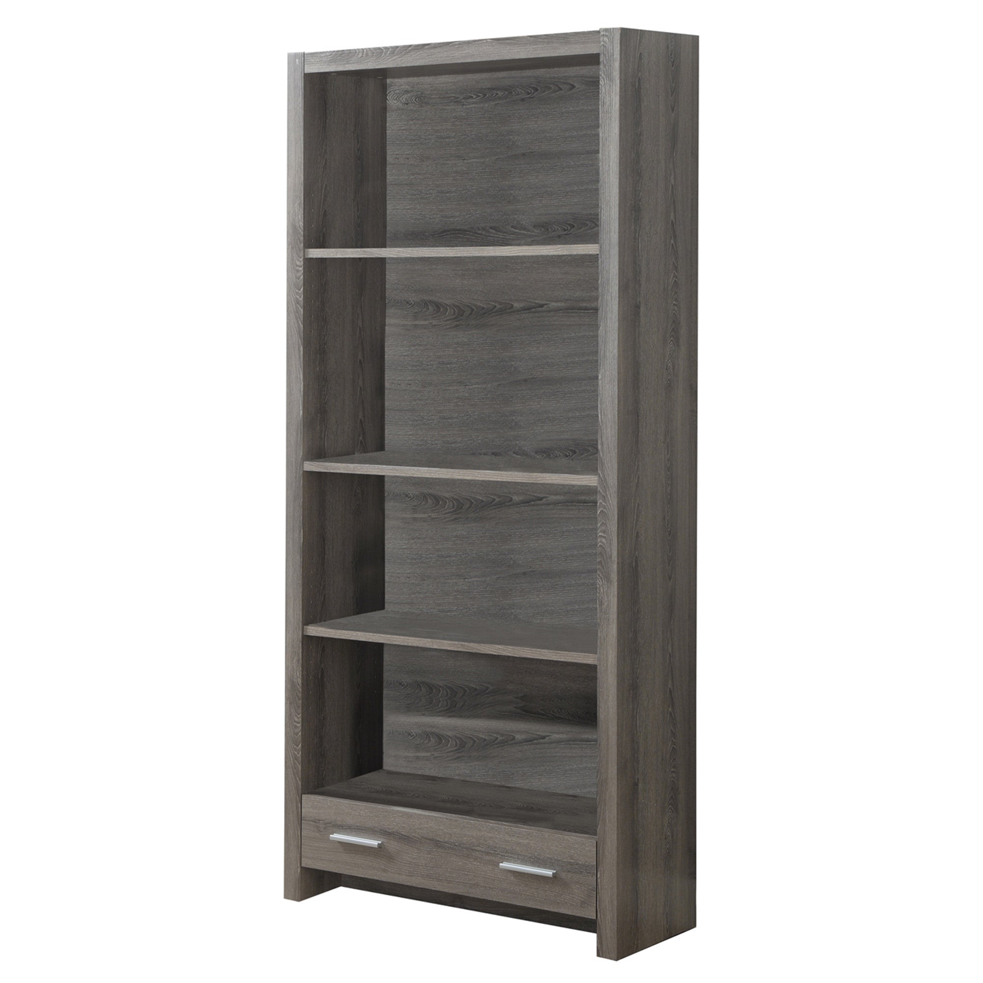 12" X 31.5" X 71.25" Dark Taupe Particle Board Hollow Core  Bookcase With A Storage Drawer