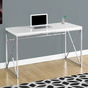 29.75" Glossy White Particle Board And Chrome Metal Computer Desk