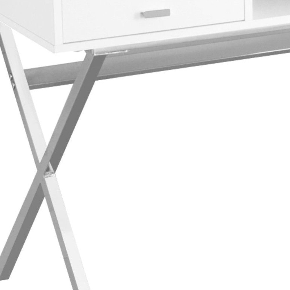 24" White Rectangular Computer Desk With Two Drawers