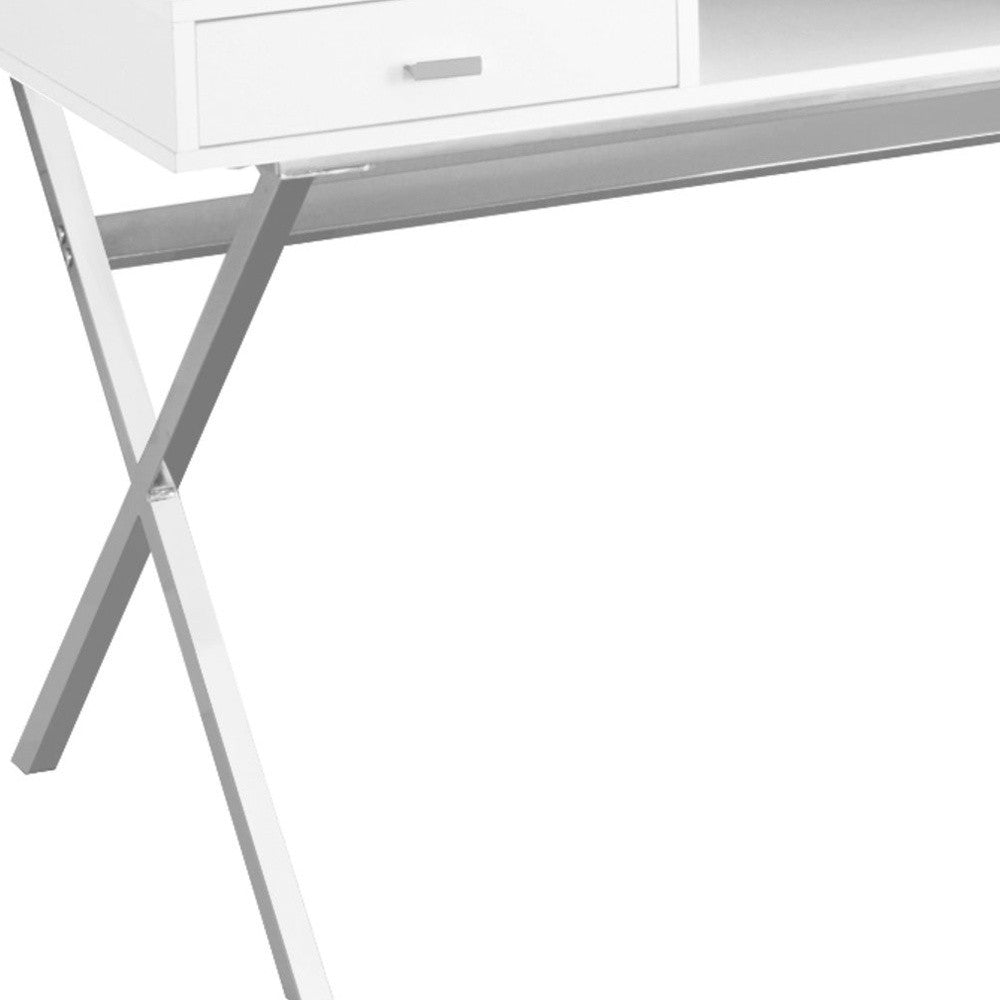 24" White Rectangular Computer Desk With Two Drawers