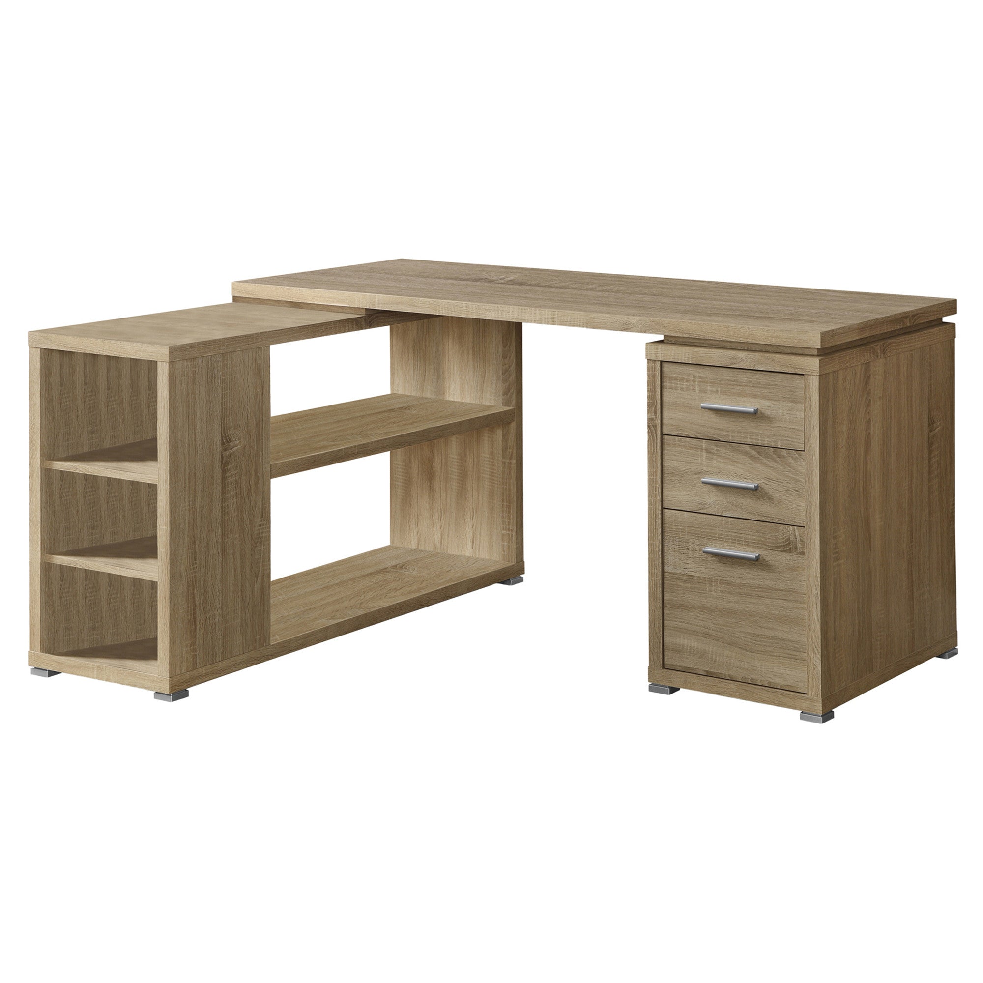 47" Brown L-Shape Computer Desk With Three Drawers