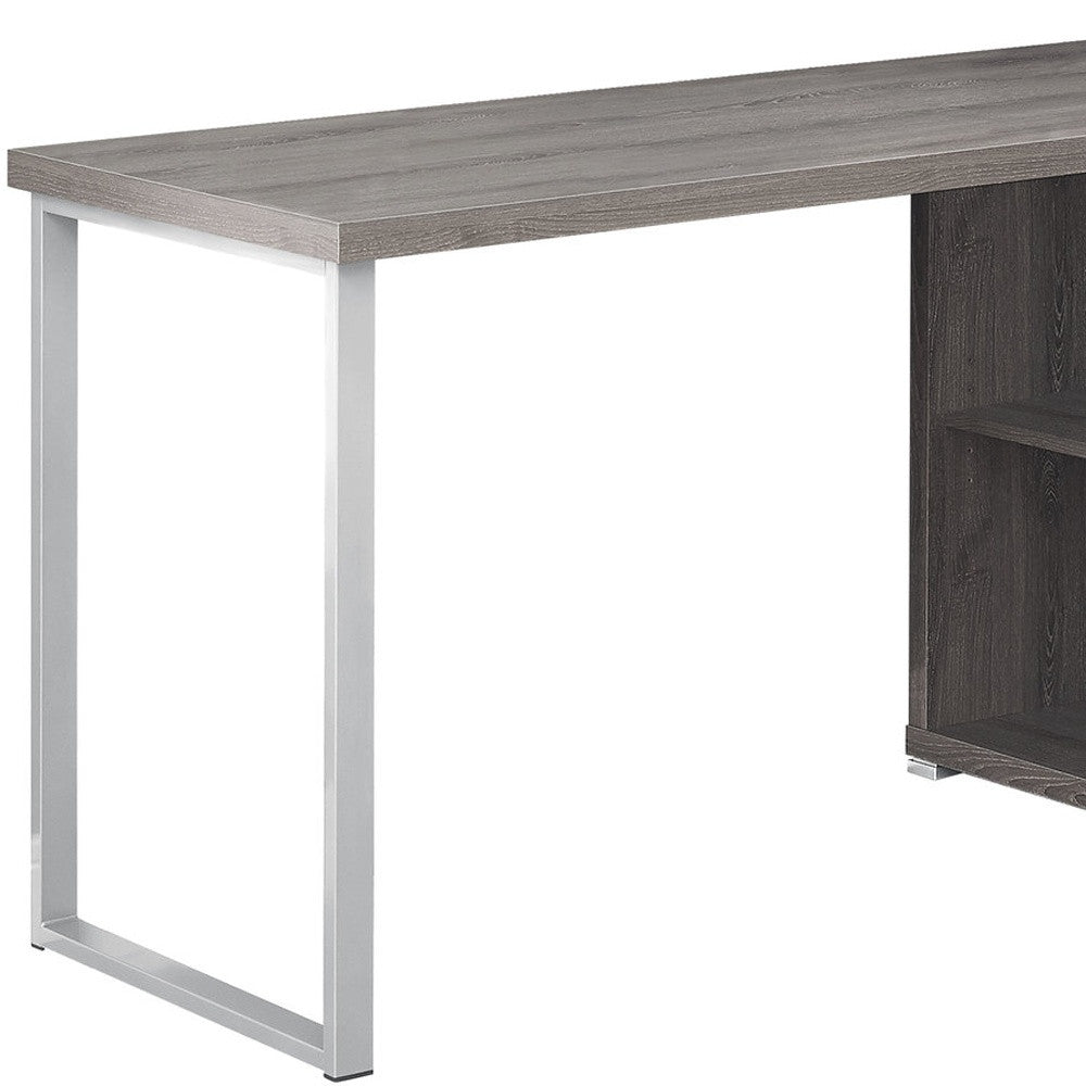 57" Taupe L-Shape Computer Desk With Three Drawers