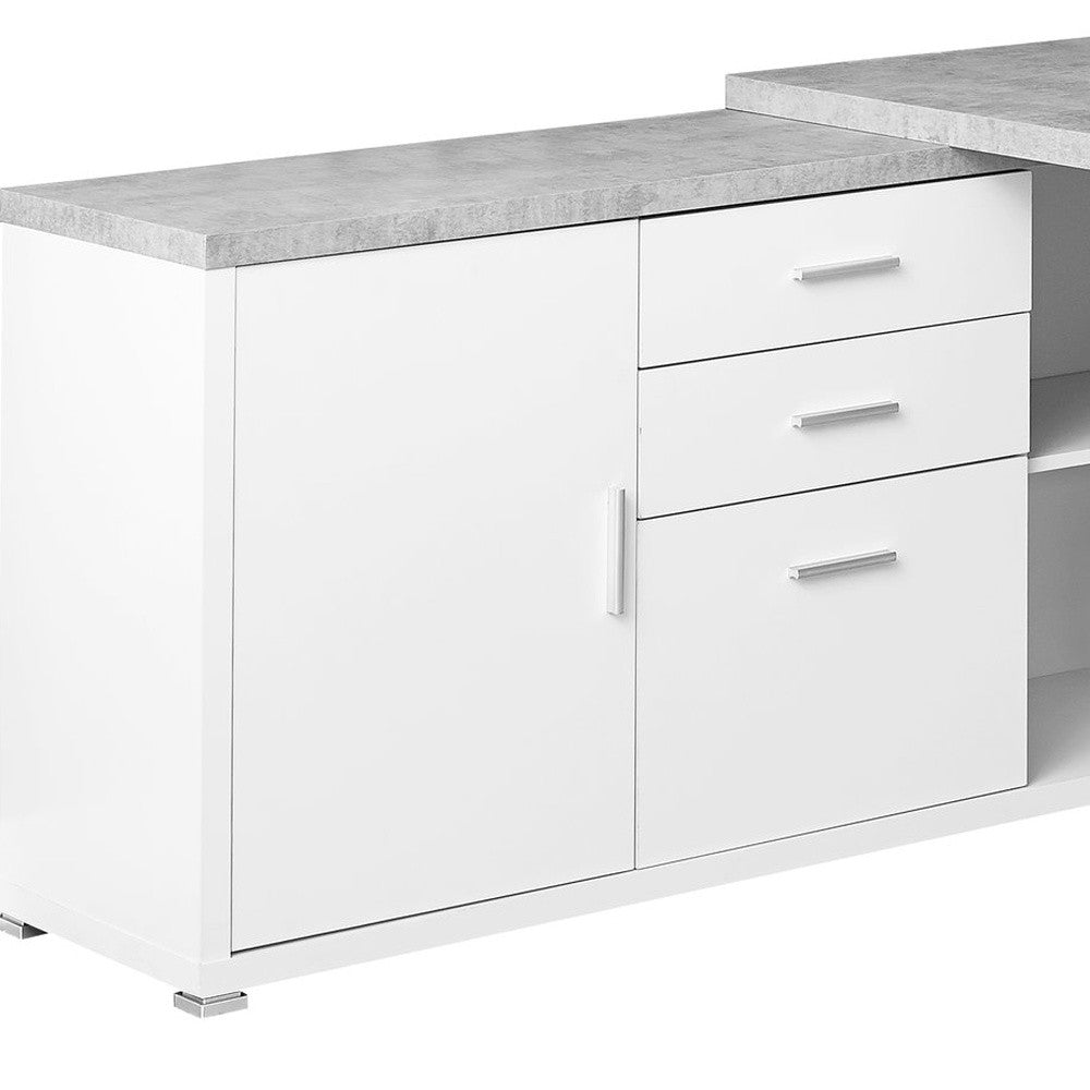 57" Taupe L-Shape Computer Desk With Three Drawers